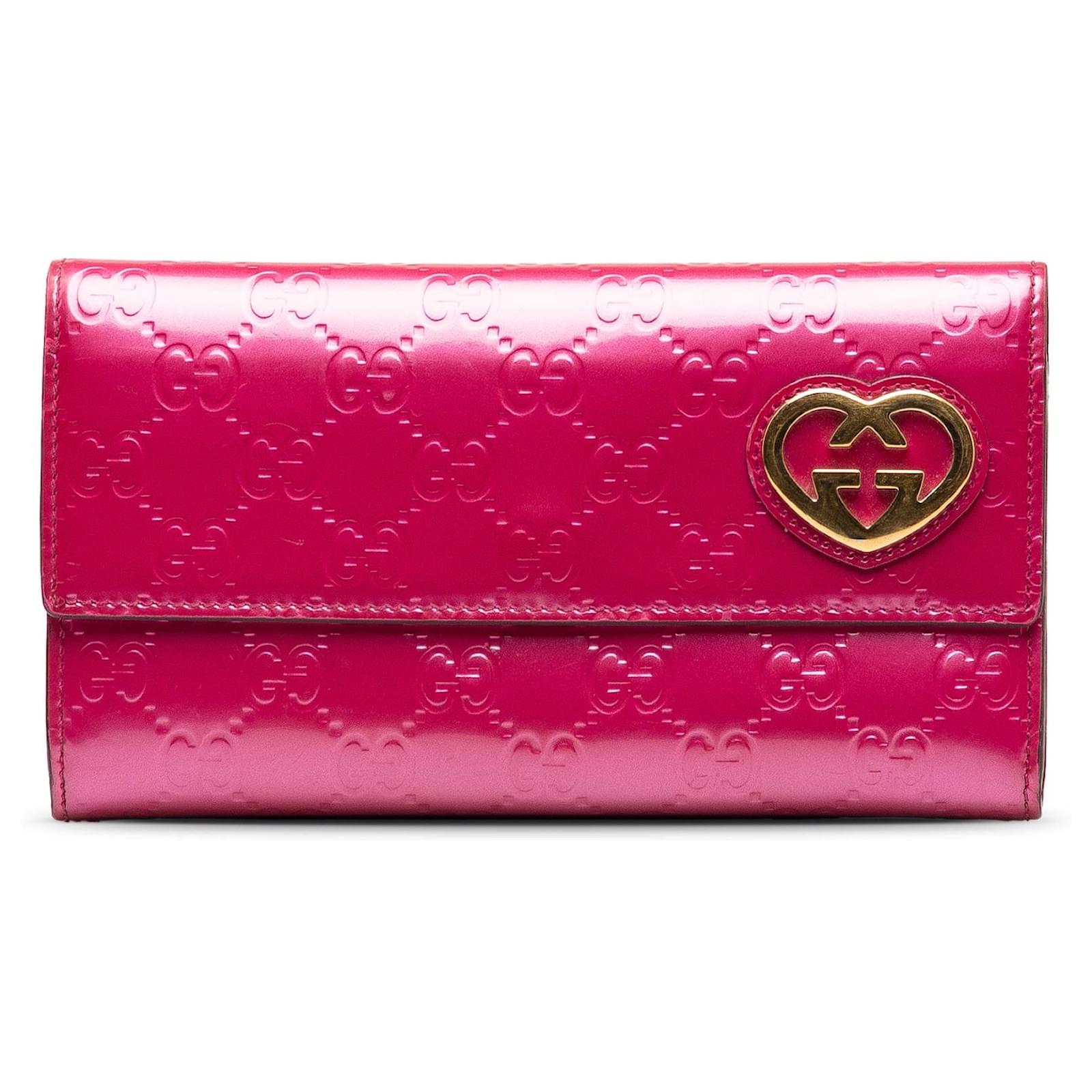 Pink Gucci Guccissima Lovely Heart Long Wallet Leather ref