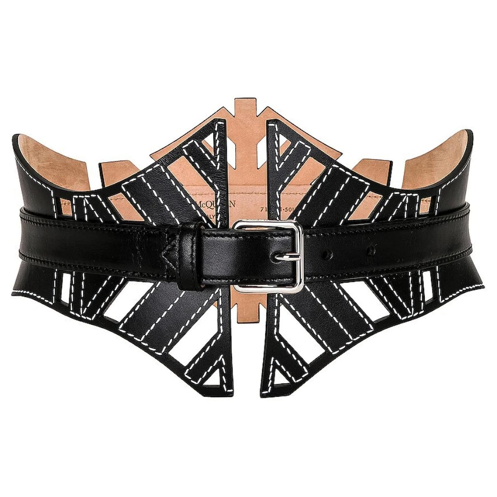 Alexander McQueen Cut-Out Corset Belt Black Leather ref