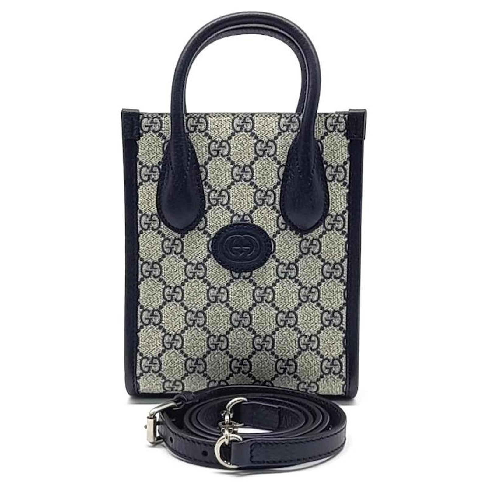 Gucci Interlocking G Mini Tote Bag (671623) Beige Navy blue ref