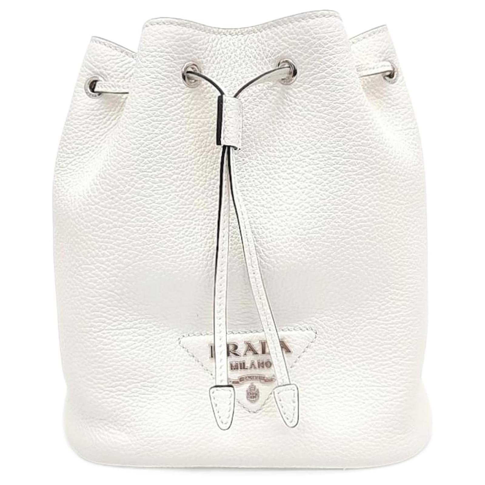 Prada Vitello Daino Bucket Bag 1BE060 White ref.1285993 Joli Closet