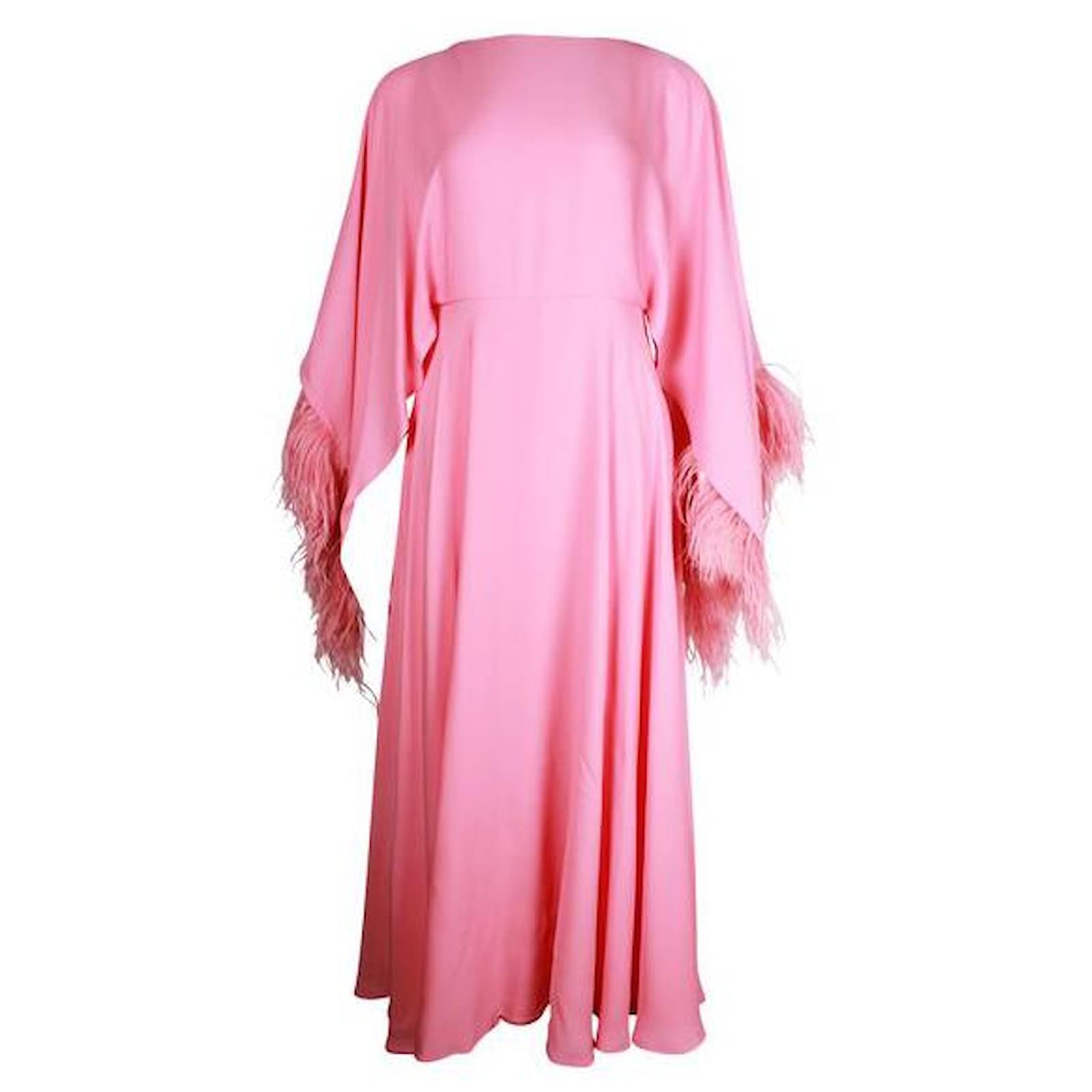 valentino pink dress with feathers Valentino Garavani Feather Trim Georgette Dress - Pink