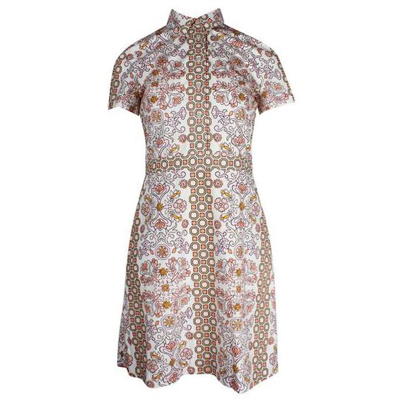 Tory Burch Orange Coral Print Shirt Cotton Dress Multiple colors ref.1286999 Joli Closet