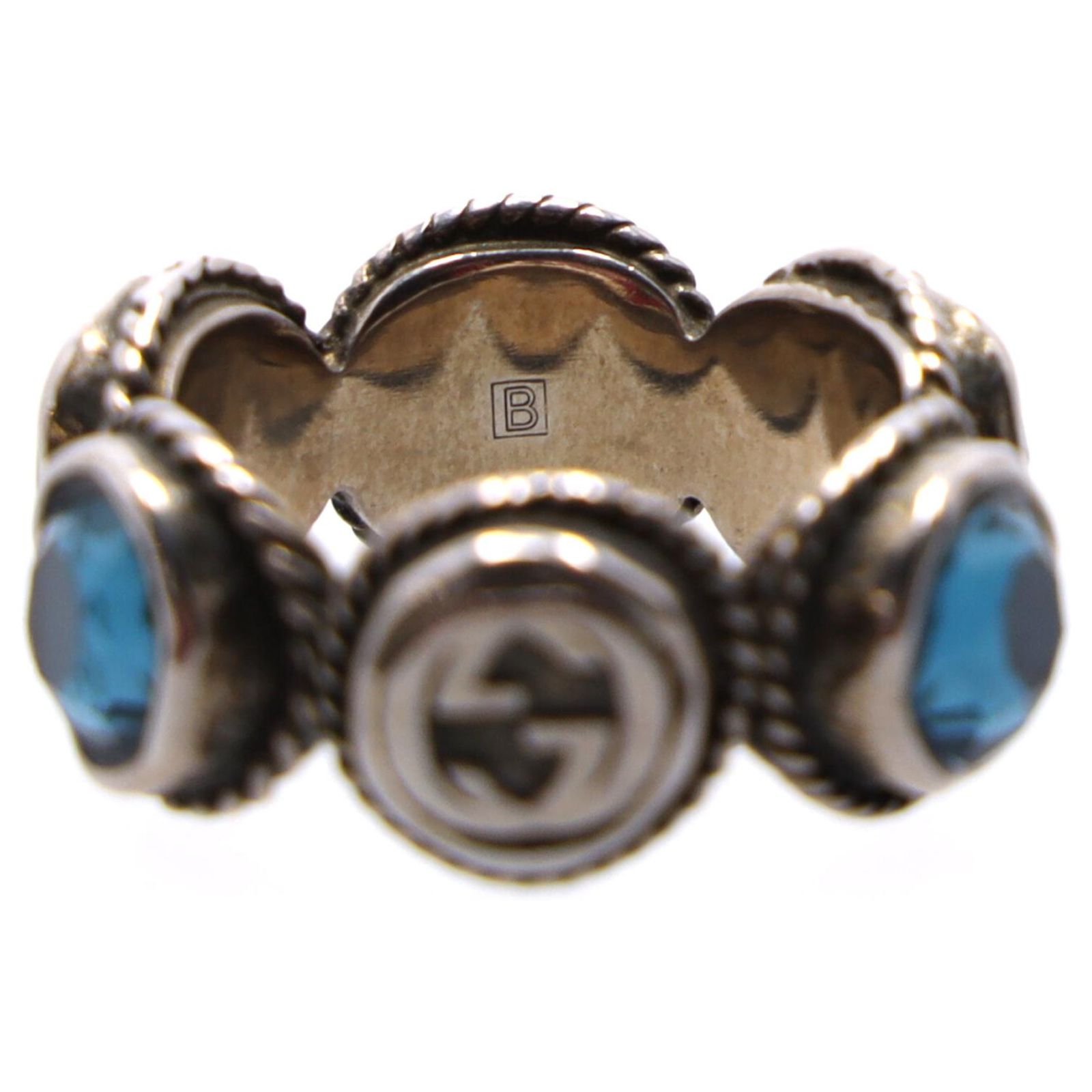 Gucci Interlocking G Swarovski Crystal Ring in Silver Metal 
