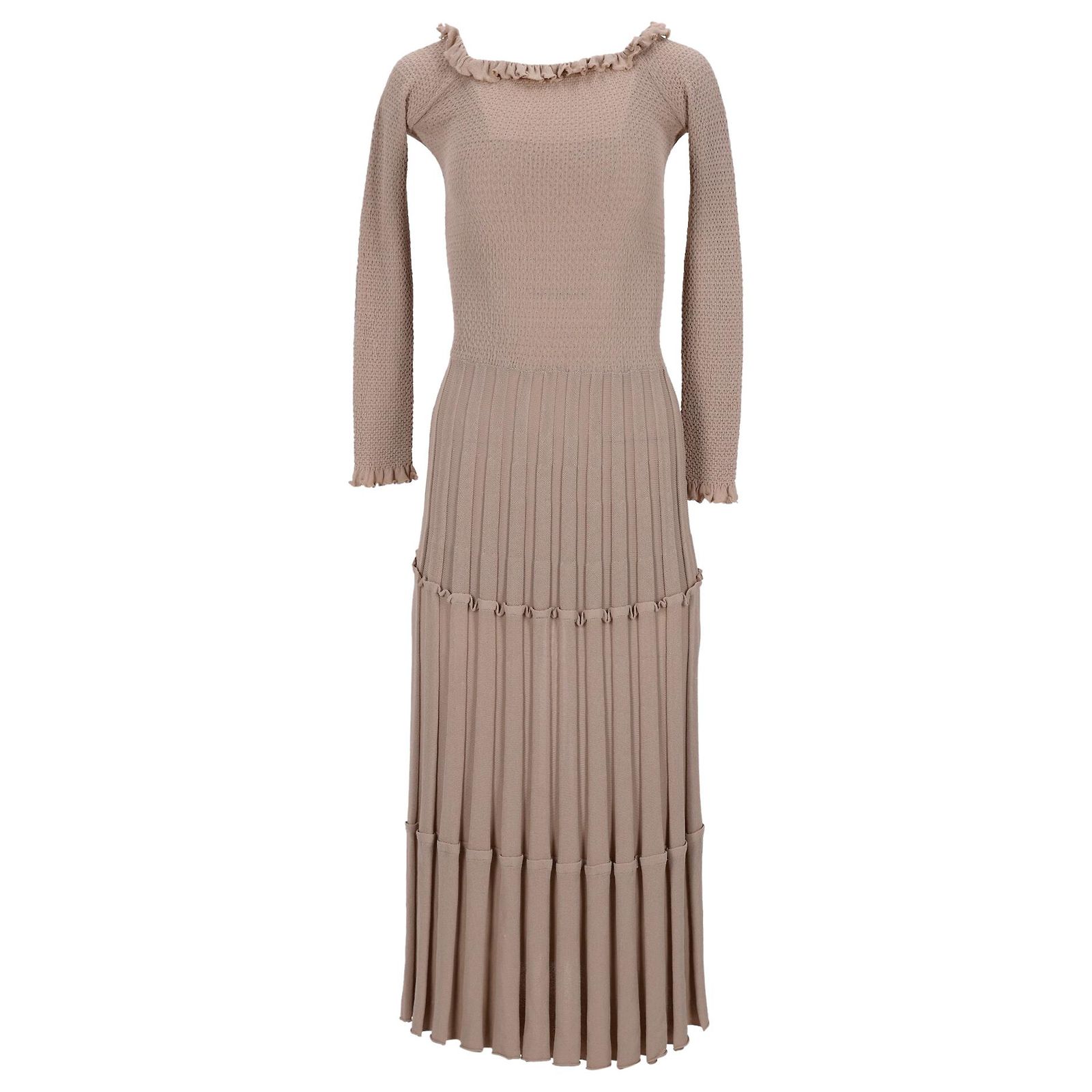 Altuzarra Off-Shoulder Pleated Knit Dress in Beige Viscose White 