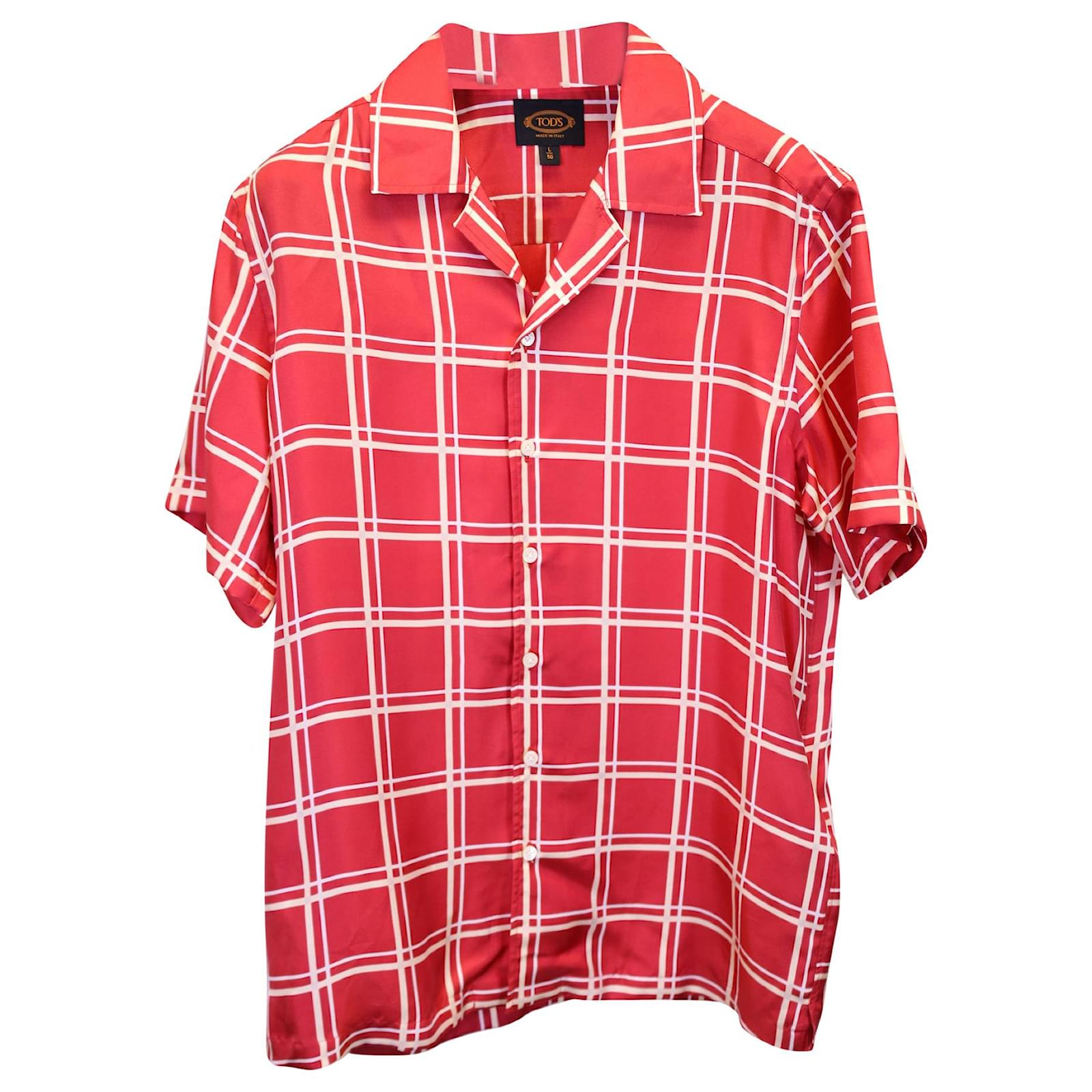 Tod's Chemise à Carreaux à Manches Courtes en Soie Rouge ref