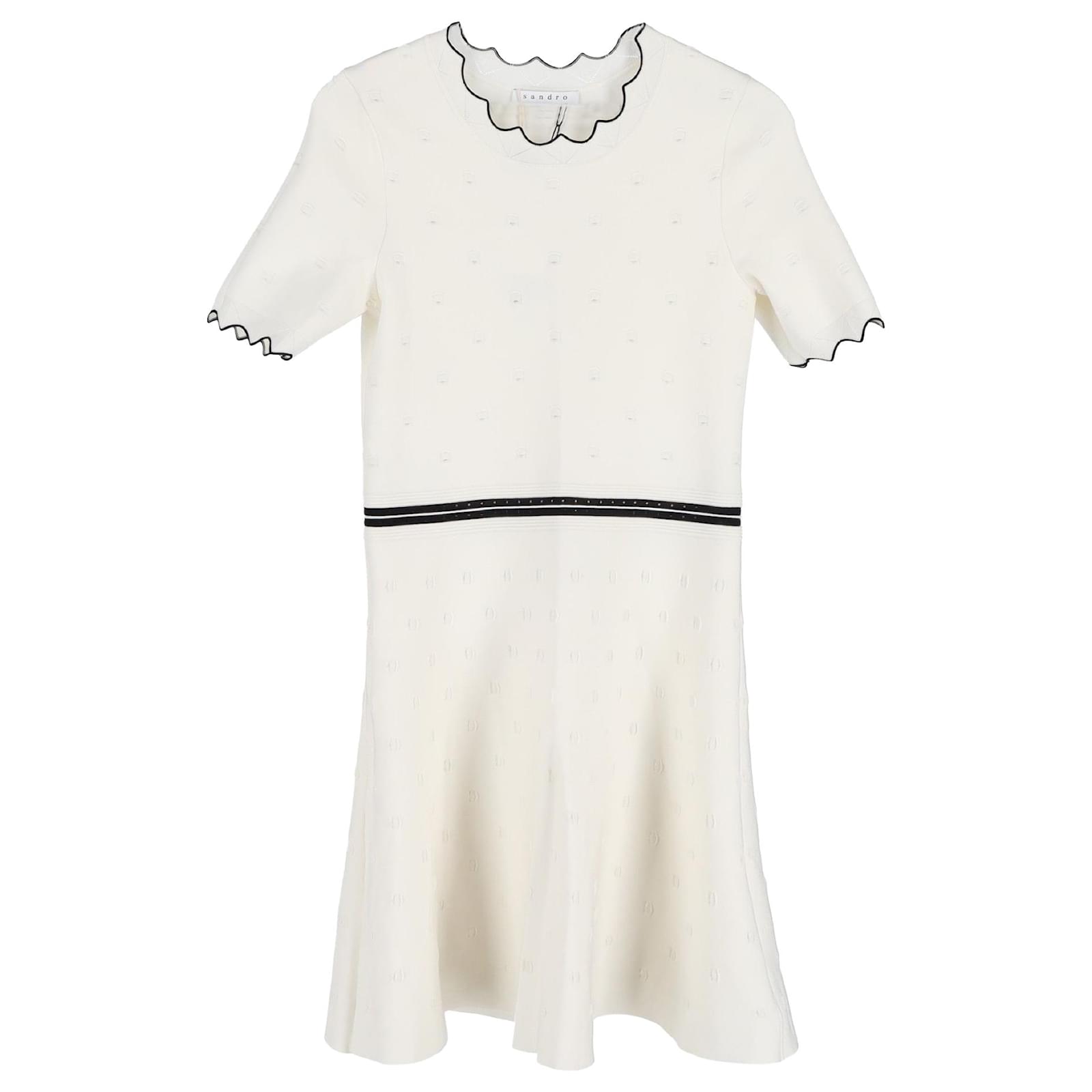 Sandro Knit Nipped in Waist Dress in Cream Viscose (Sold) - Joli Closet
