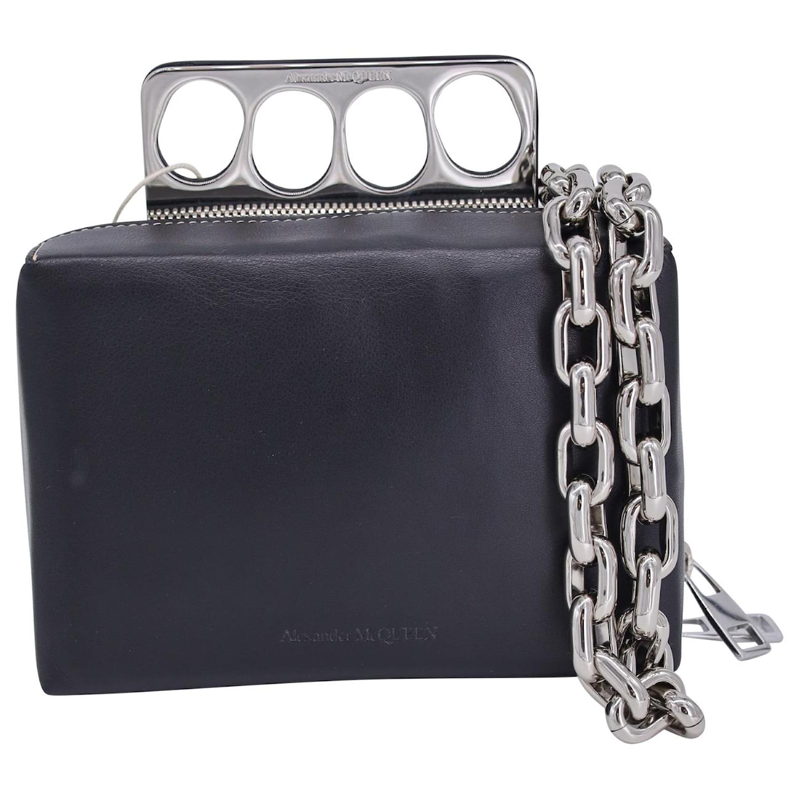 Alexander McQueen Mini The Grip Clutch Bag in Black Leather Pony