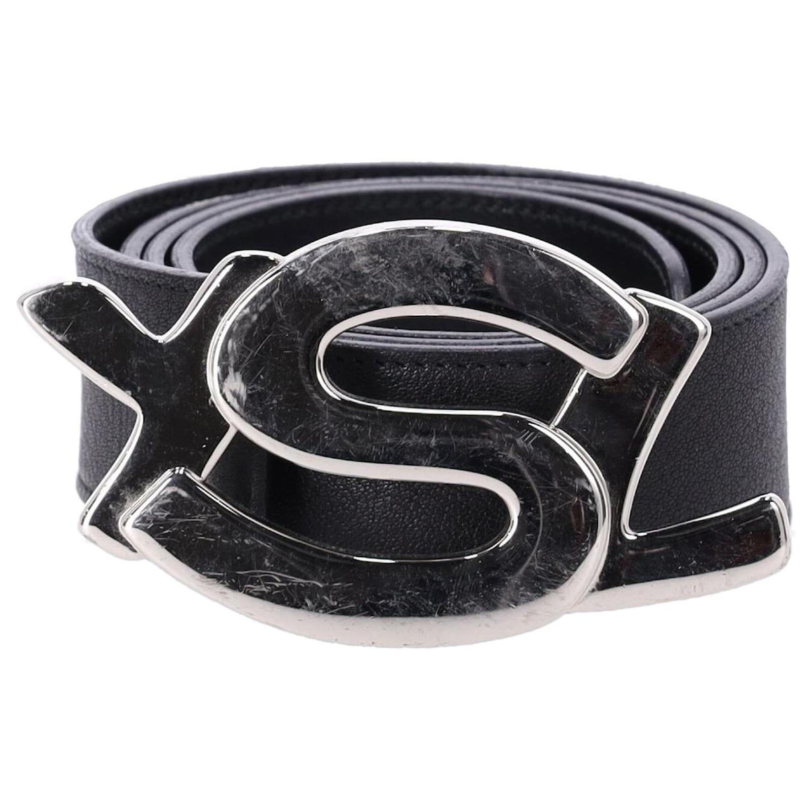 YSL ブラック ベルト Saint Laurent Men's YSL Metal Logo Belt in Black/Black Saint
