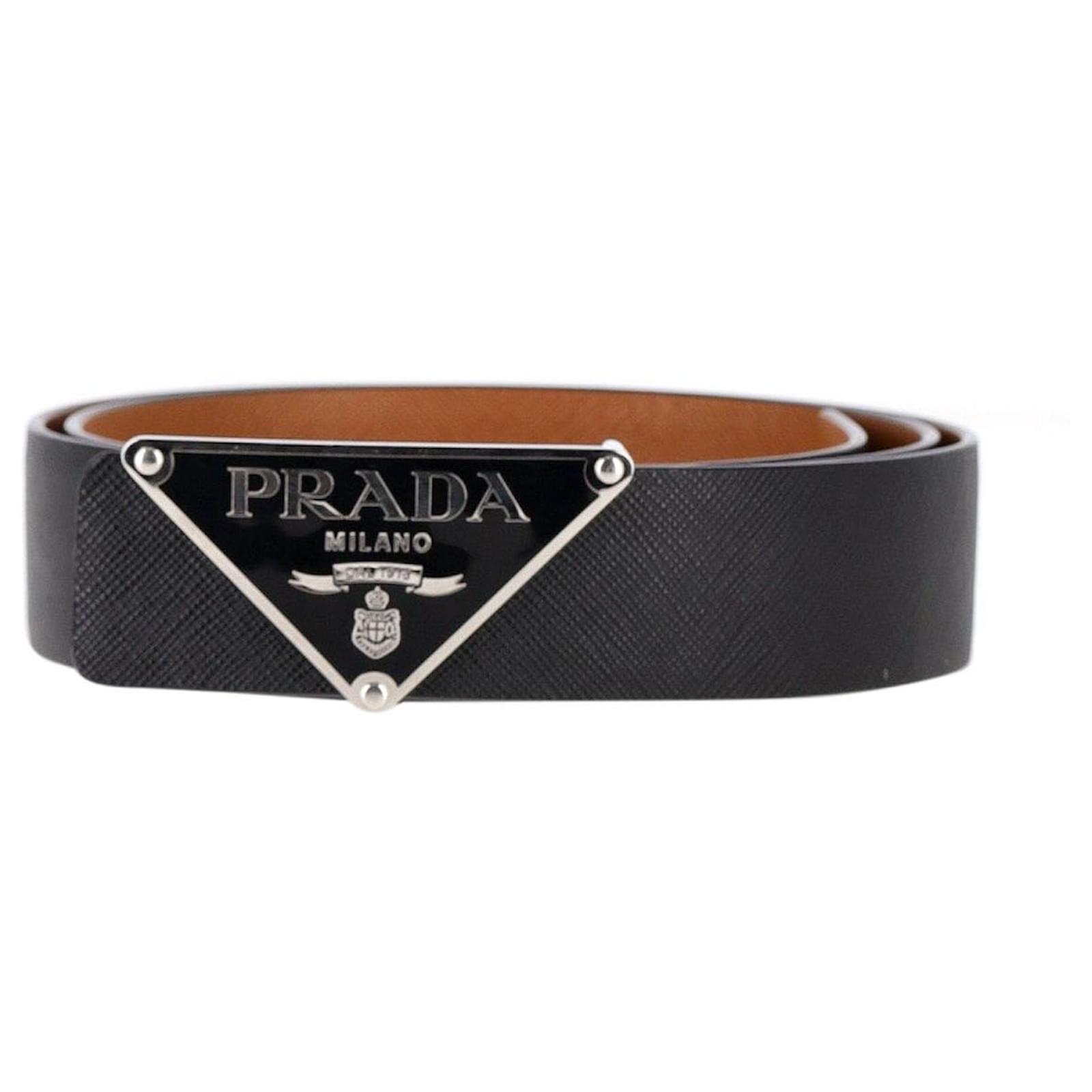 Prada Logo Buckle Belt in Black Saffiano Leather ref.1292698