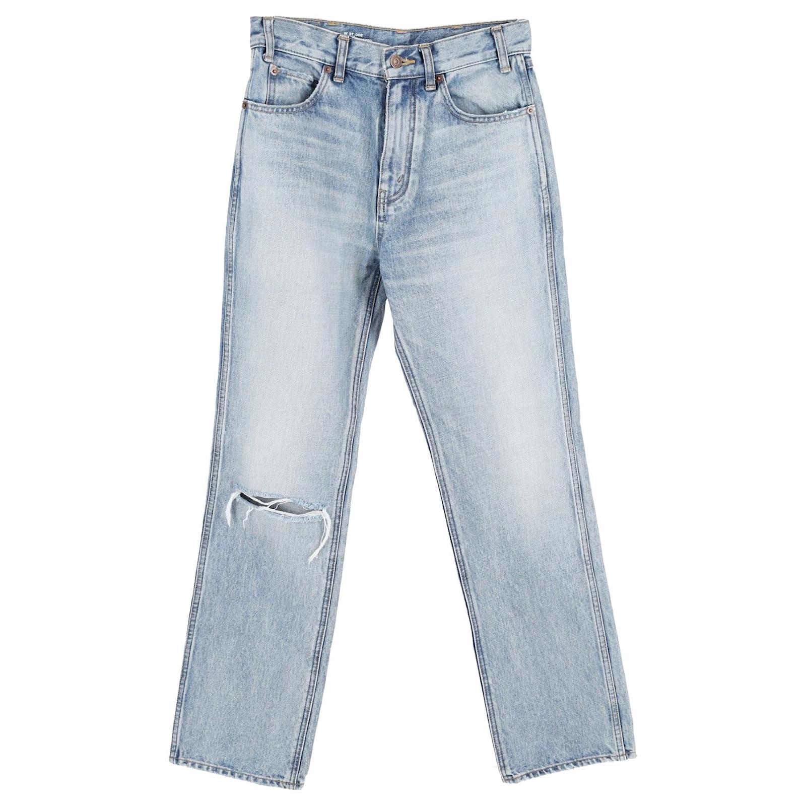 Edge Céline Celine Ripped Washed Denim Jeans in Blue Cotton