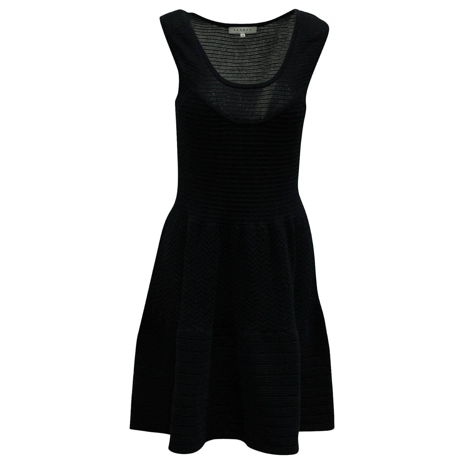 Sandro Paris Robe Patineuse en Maille sans Manches en Coton Bleu