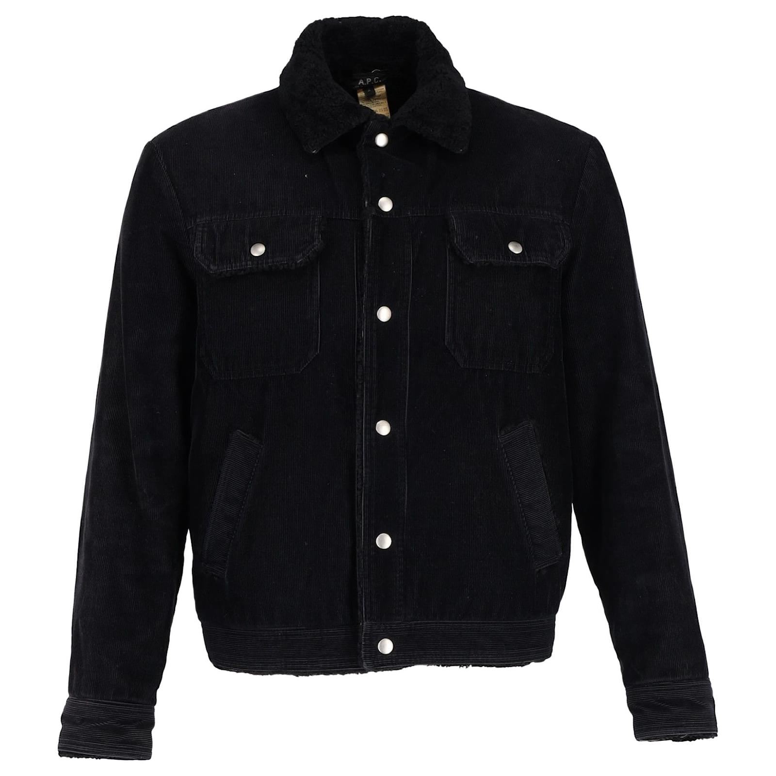 Apc A.P.C. shearling-Collar Corduroy Jacket in Black Wool ref