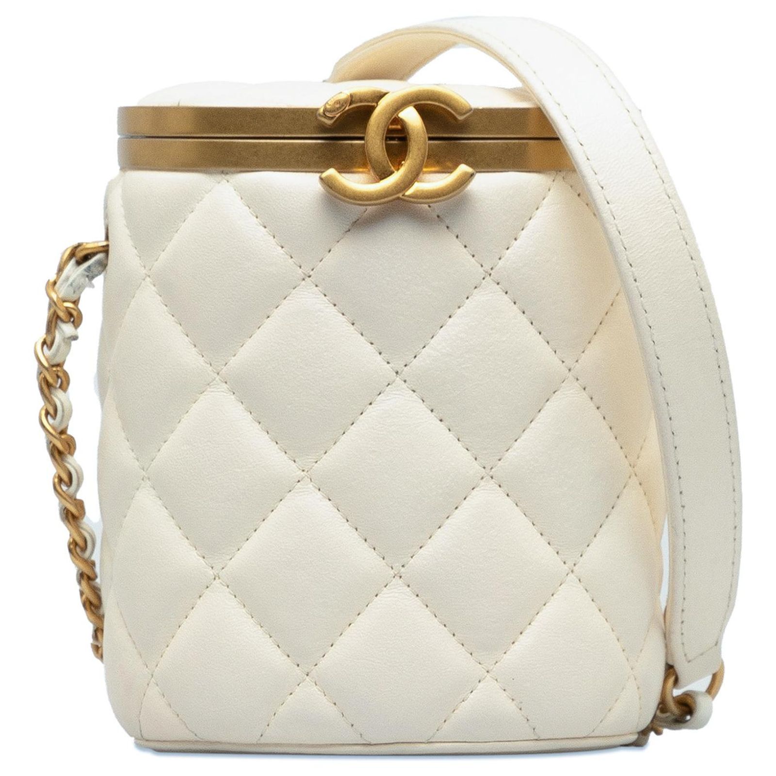 Chanel White Small Quilted Lambskin Crown Box Bag Leather ref.1296420 ...