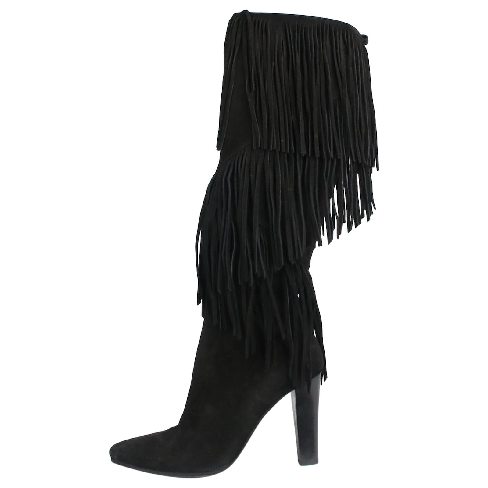 Saint Laurent Boots à franges en daim noir taille EU 37 Suede