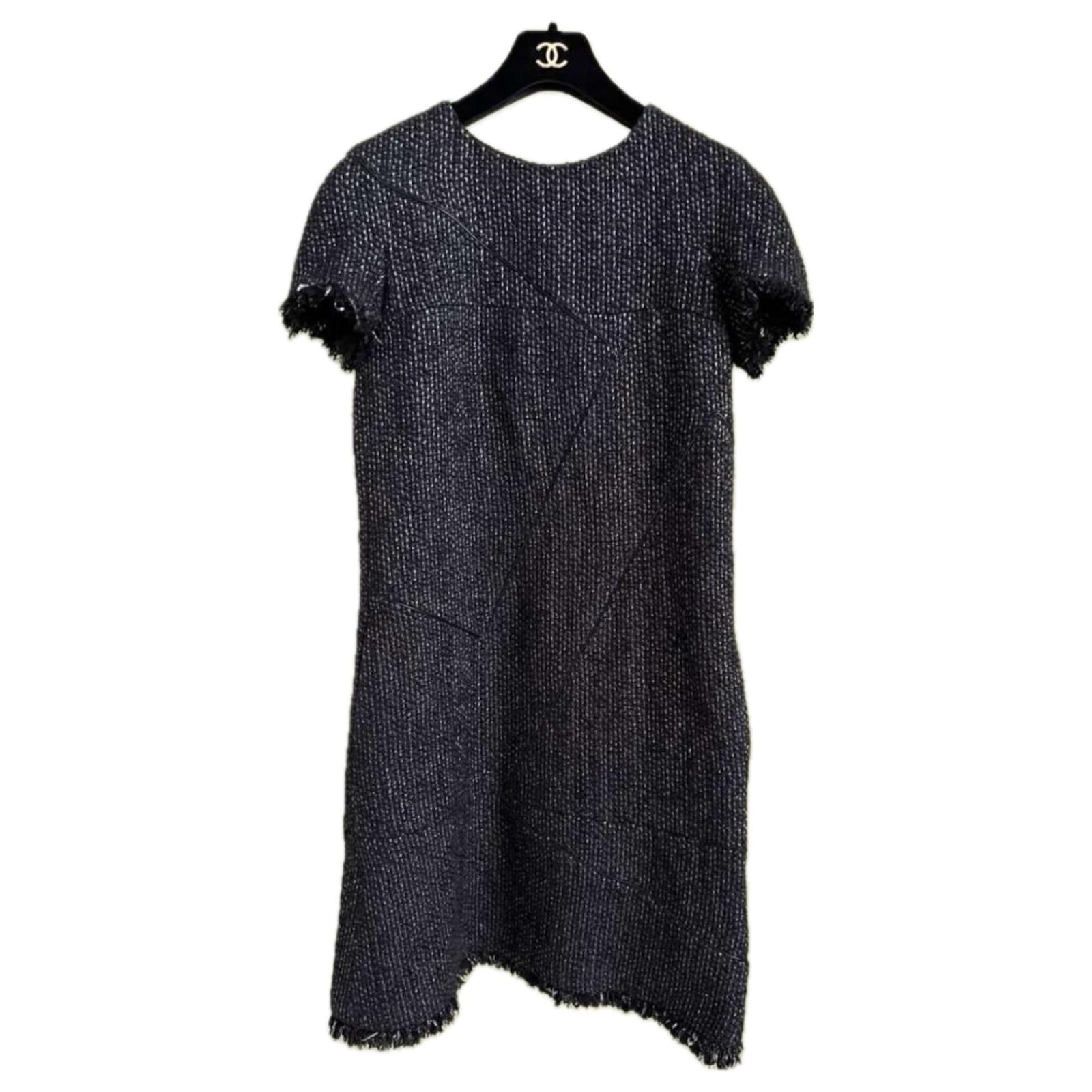 chanel black tweed dress Chanel 24p black double pocket tweed dress main image 1