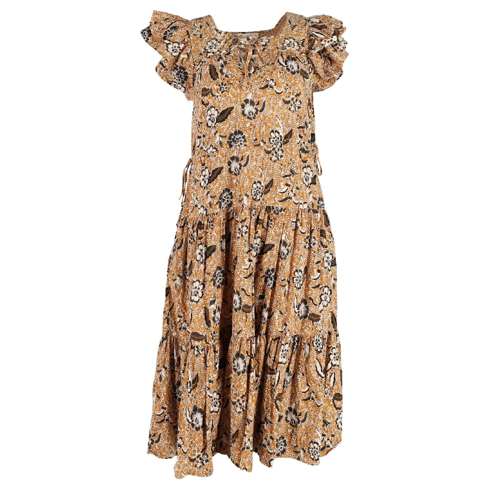 Ulla Johnson Zuma Printed Tie-front Midi Dress In Orange Cotton Coral ref.JC1301320 (Sold) - Joli Closet Ulla Johnson Zuma Printed Tie-front Midi Dress In Orange Cotton Coral ref.JC1301320 (Sold) - Joli Closet