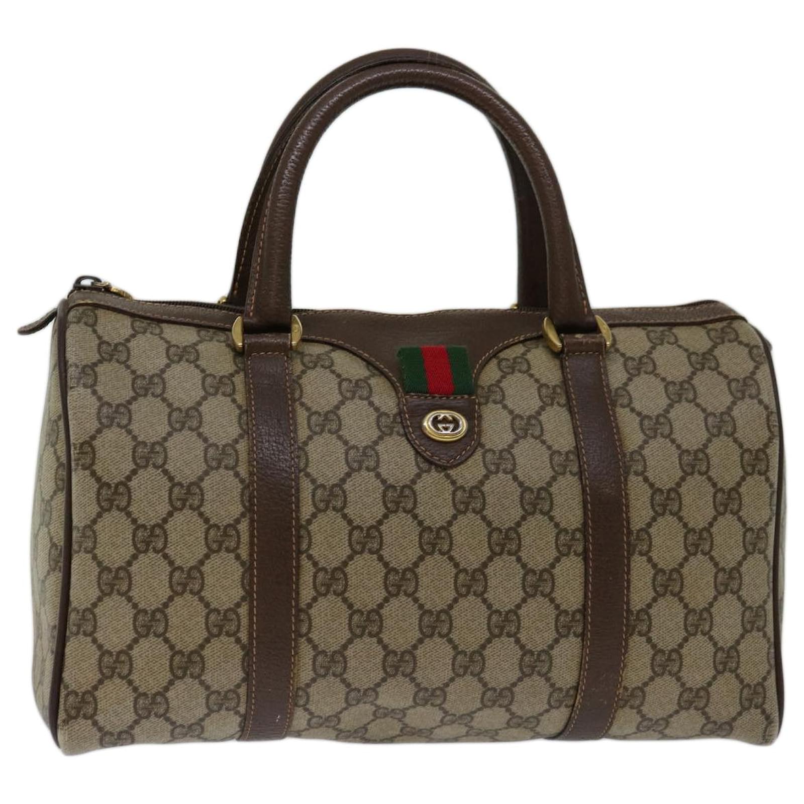 GUCCI GG Supreme Web Sherry Line Hand Bag PVC Beige Red 40 02 007