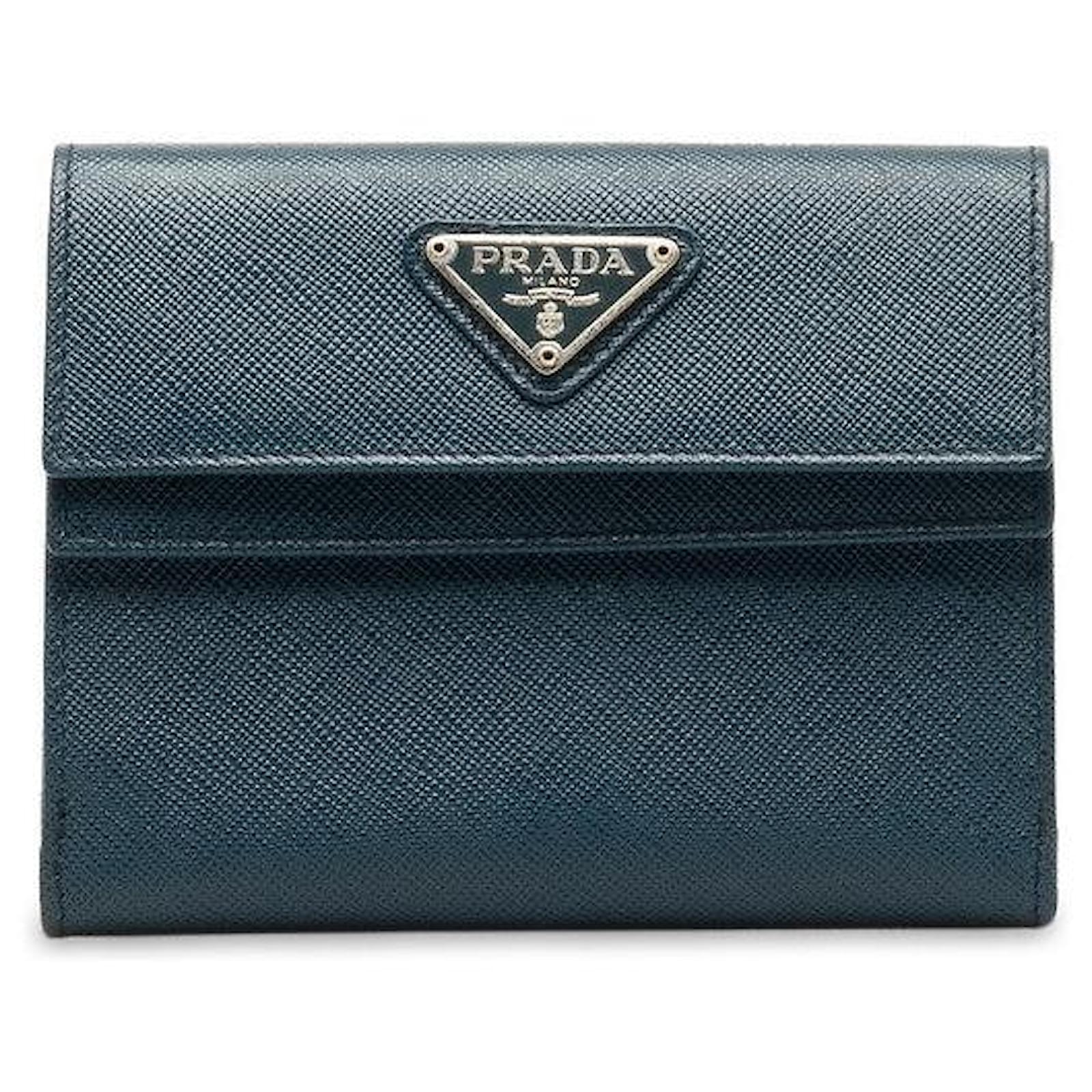 Prada Leather Triangular Logo Plate Bifold Wallet M53A in Great Condition  Blue ref.1303415 - Joli Closet