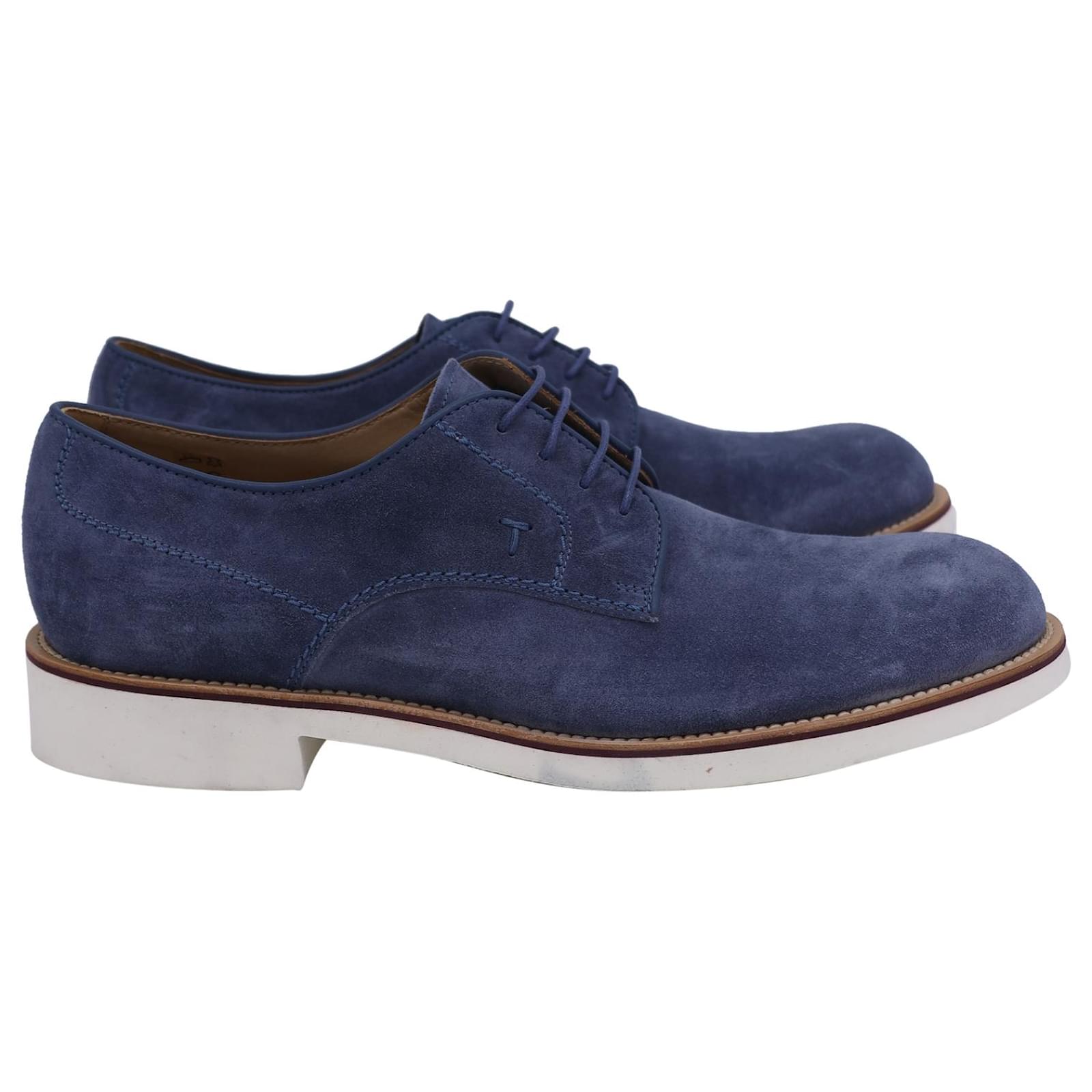 Tod's Lace Up Derby in Blue Suede Joli Closet
