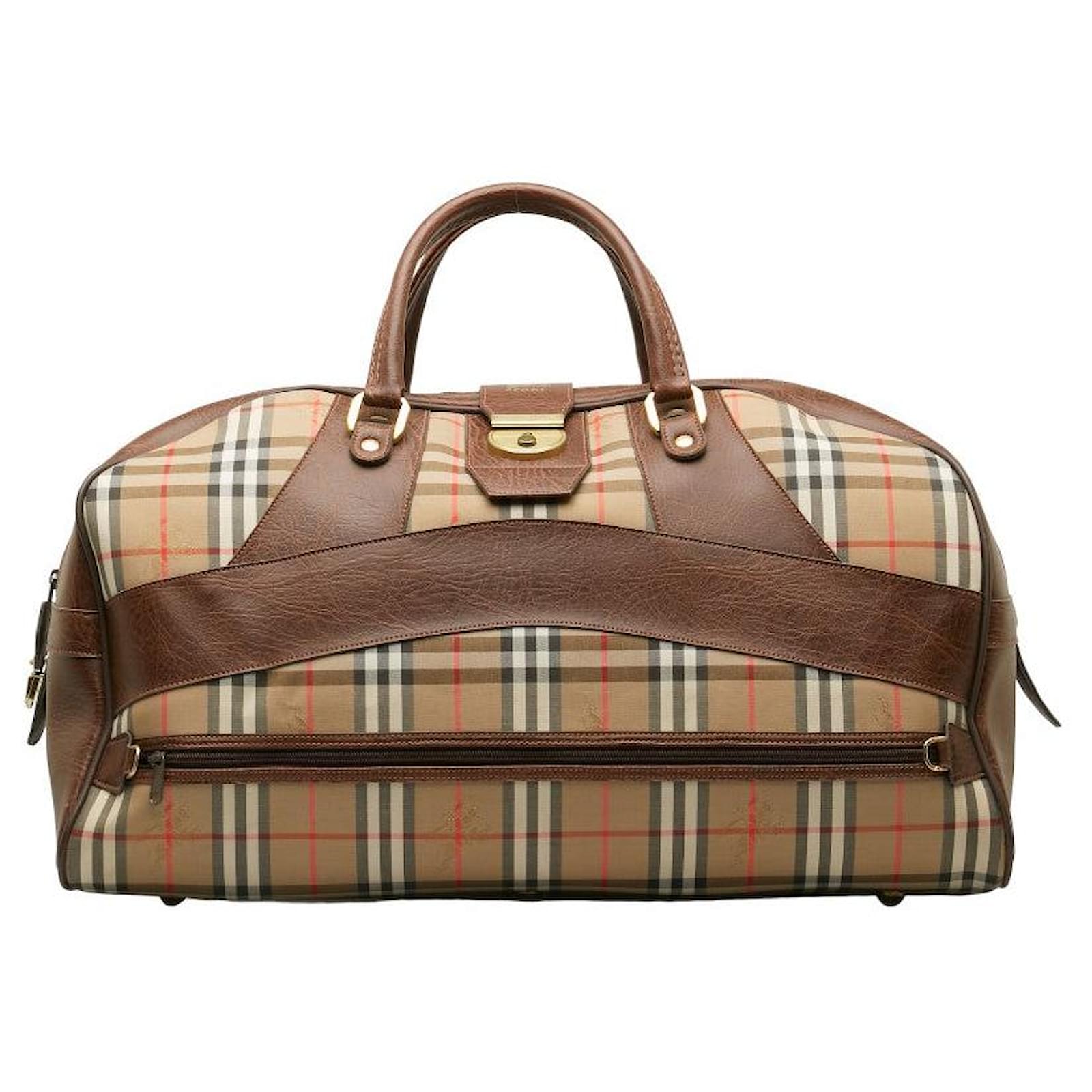 Burberry Haymarket Check Canvas Travel Bag Brown Cloth ref.1311212 Joli Closet