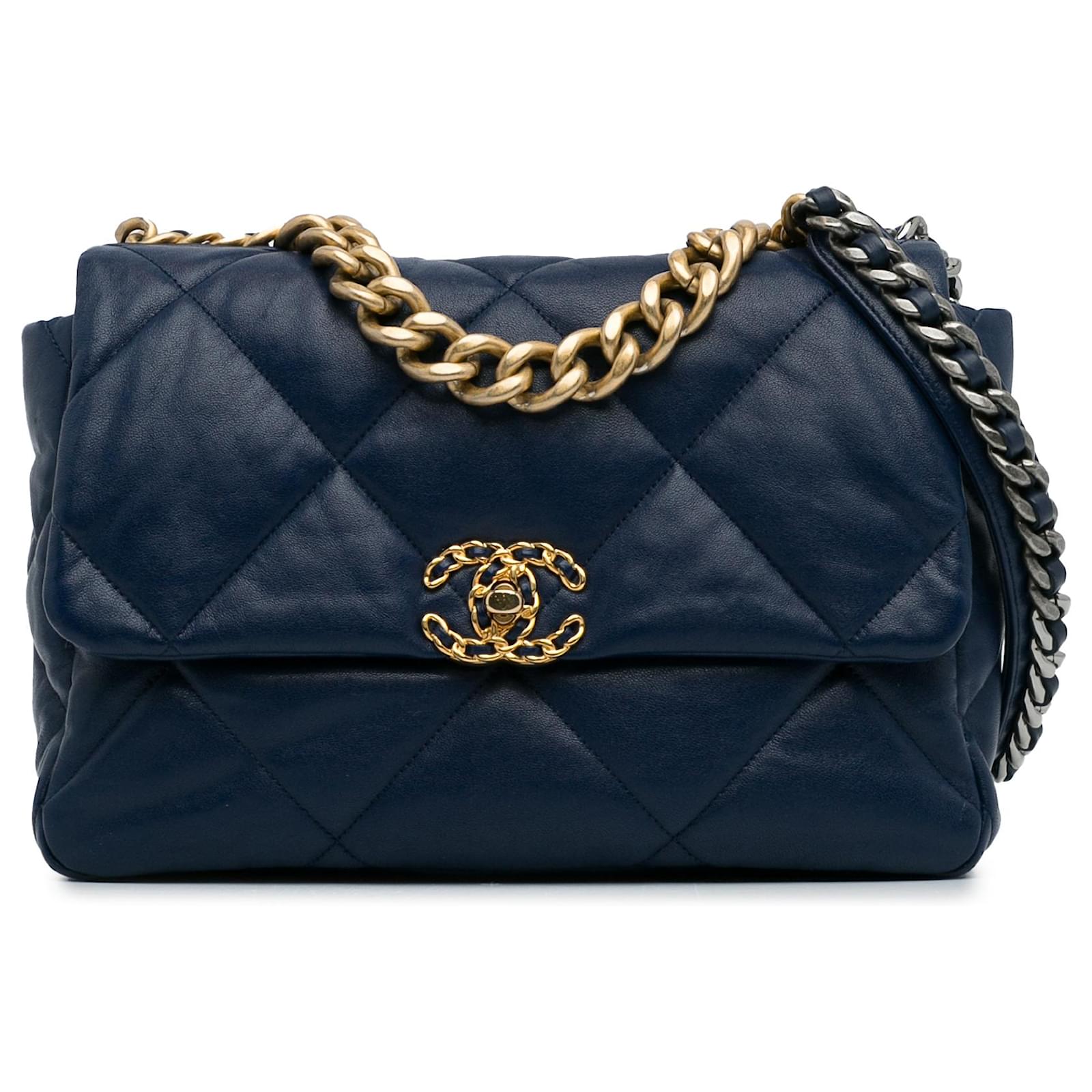 Chanel Blue Large Lambskin 19 Flap Dark blue Leather ref.1313724 - Joli ...