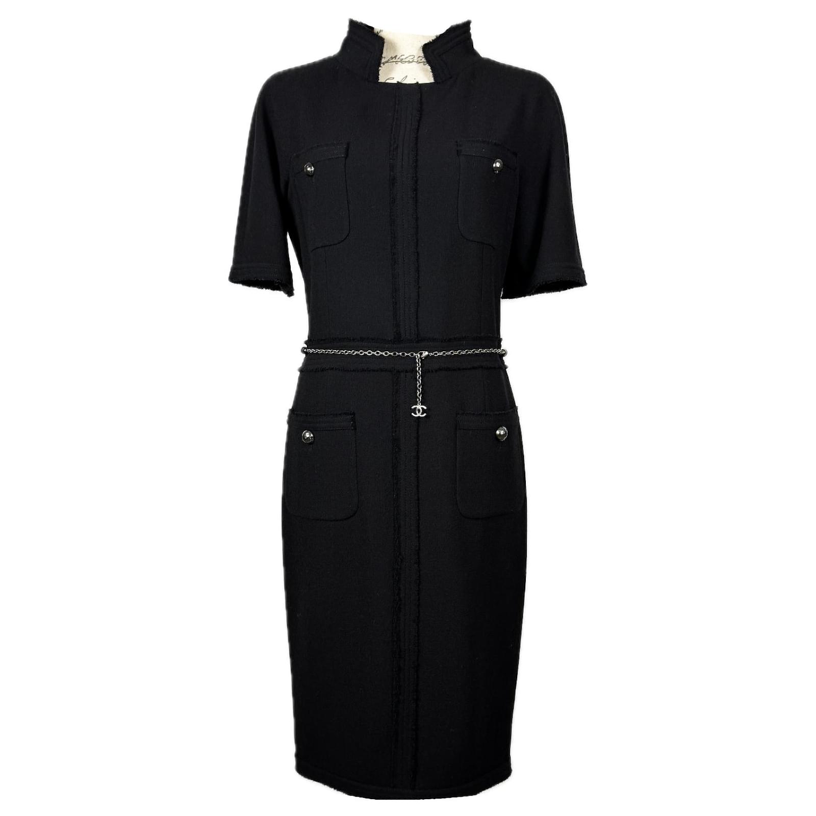 Chanel Belt On Dress Chanel CC Pearl Jewel Belt Black Tweed Dress