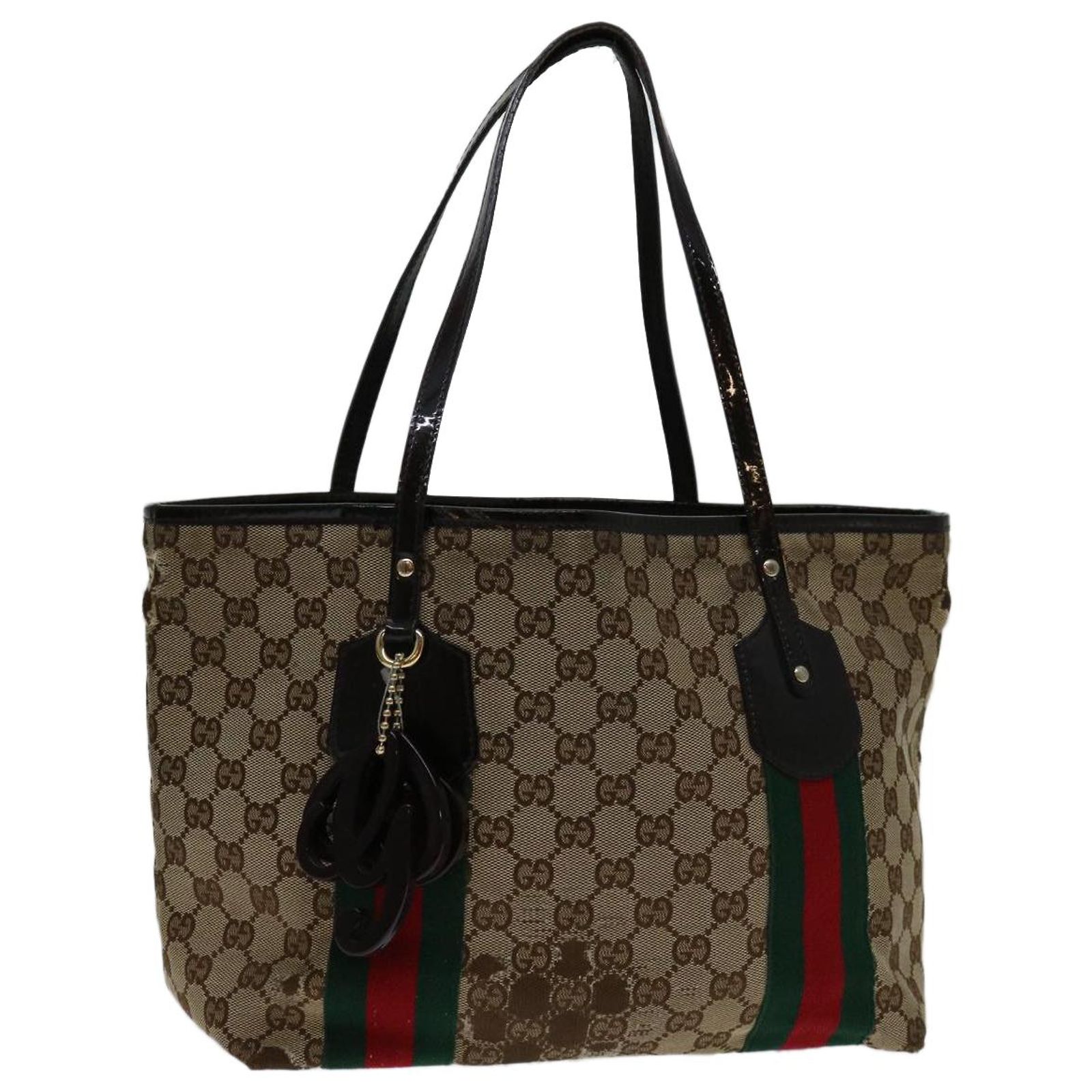 GUCCI GG Canvas Web Sherry Line Tote Bag Beige Red Green 211971