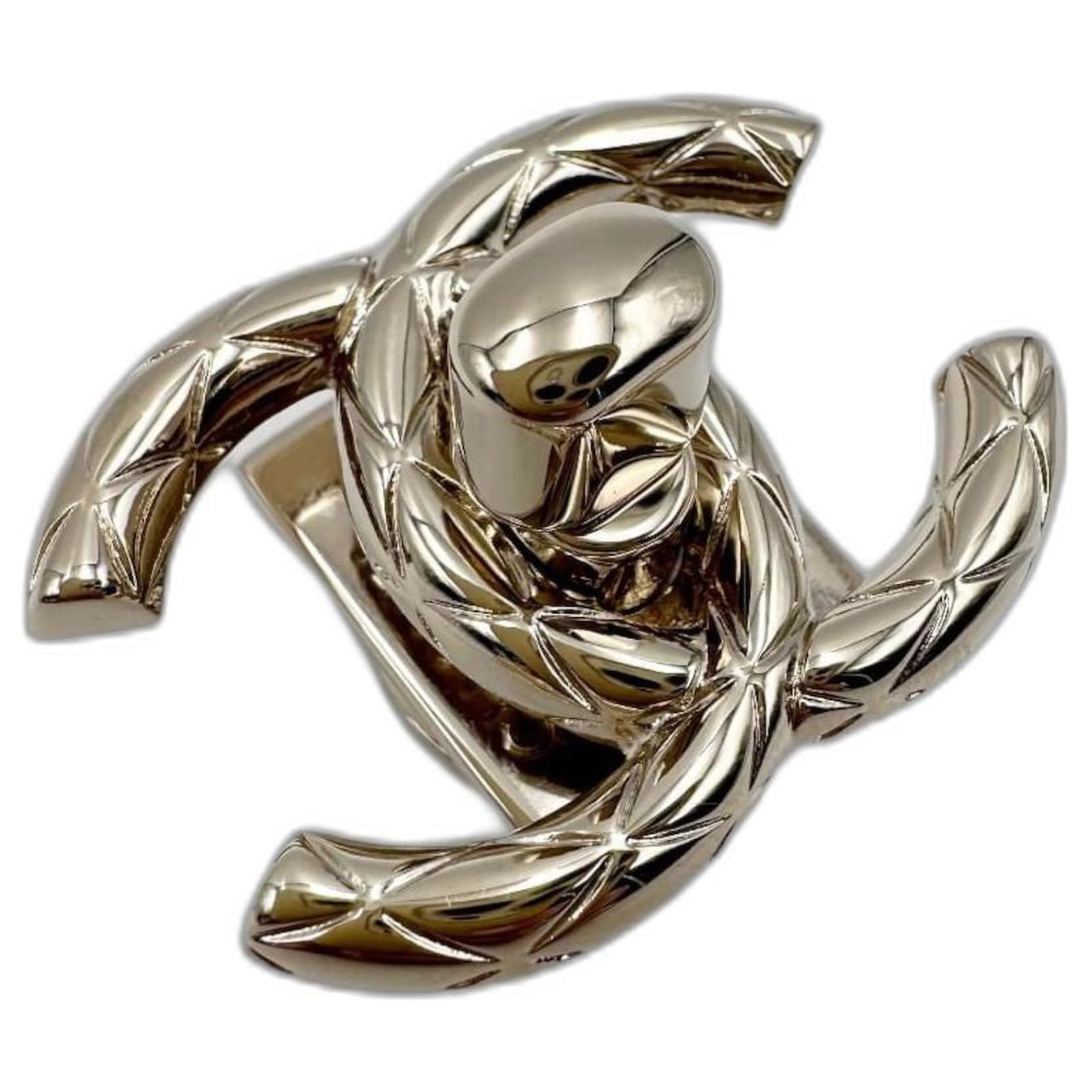 CHANEL original CC turnlock silver closure Silvery Metal ref
