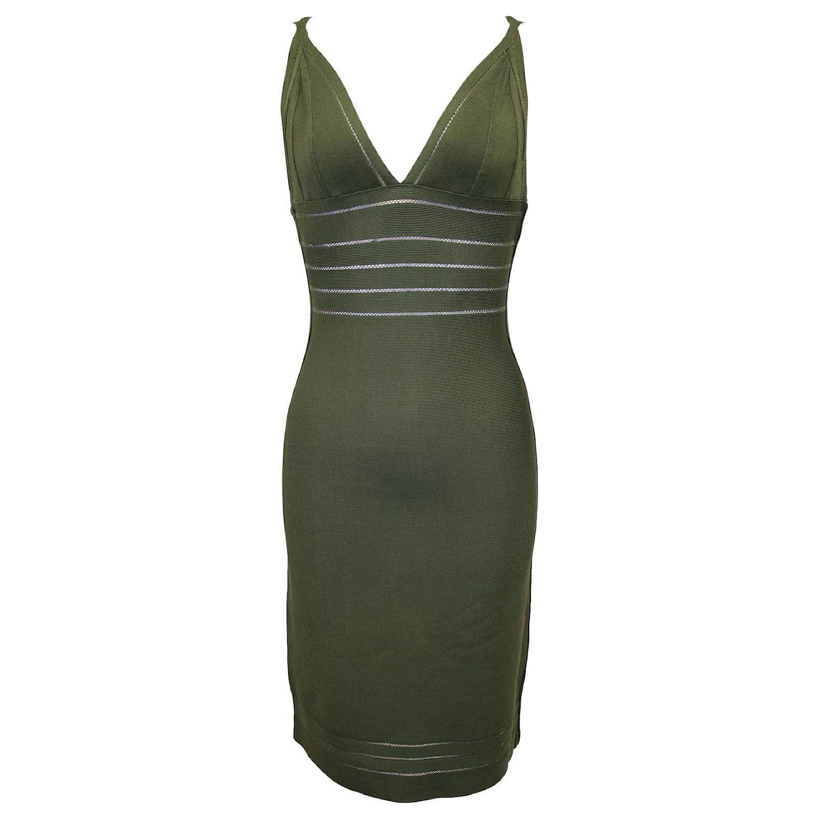 Herve Leger Mesh Panel Sleeveless Bandage Dress in Green Rayon Olive green  Cellulose fibre ref.JC1328785 (Sold) - Joli Closet