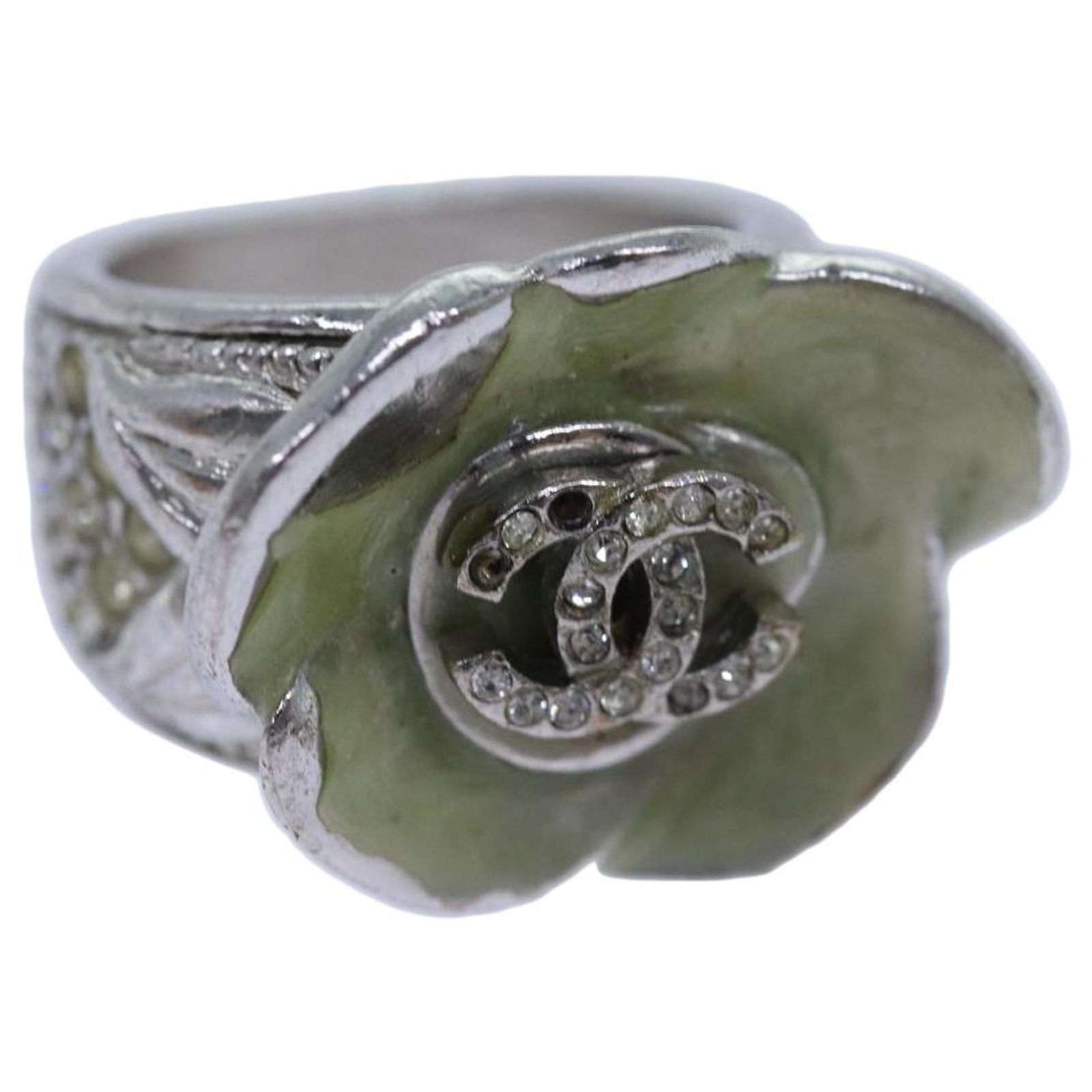 CHANEL COCO Mark Ring metal Silver CC Auth bs13494 Silvery ref 