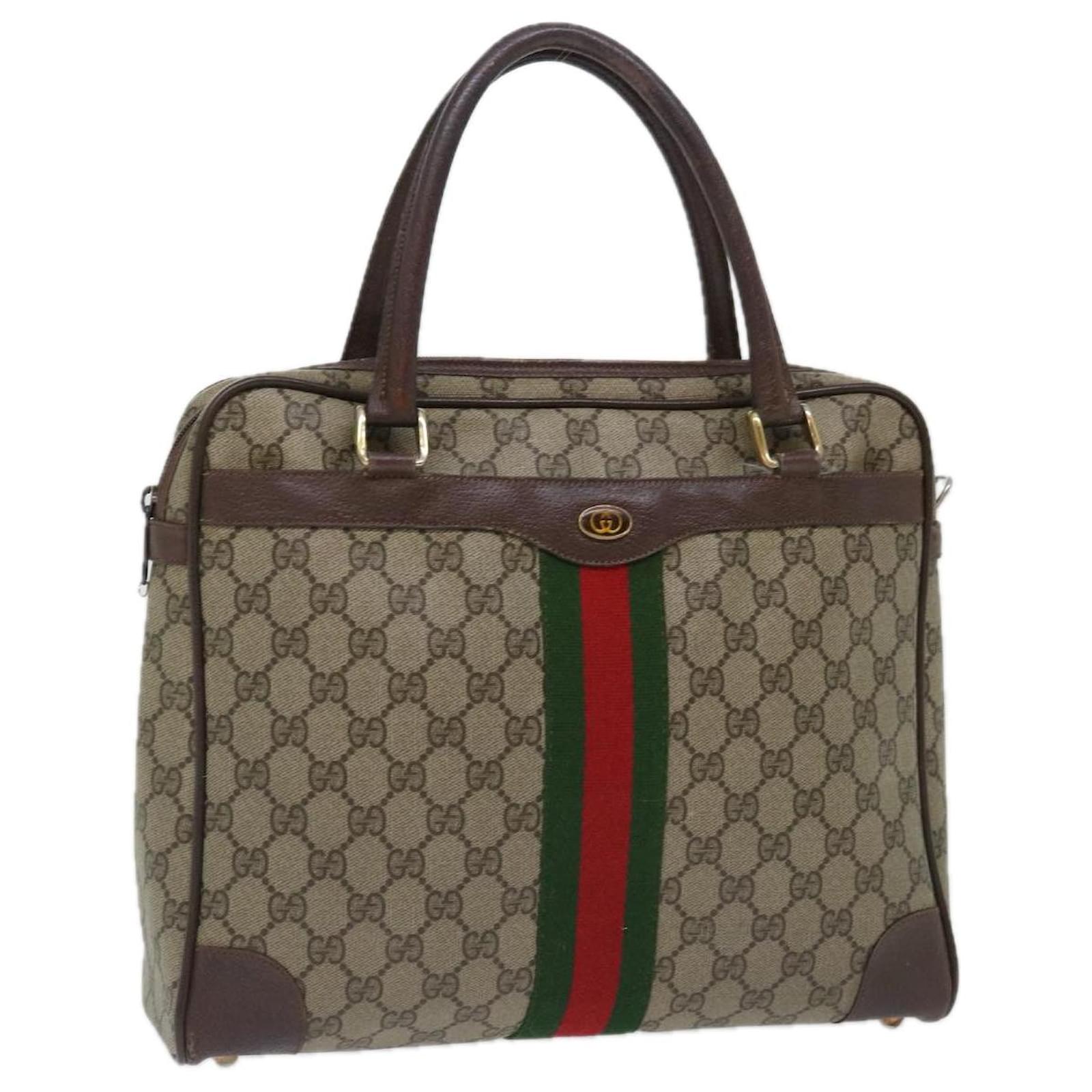 GUCCI GG Supreme Web Sherry Line Hand Bag PVC Beige Red 904 02 015
