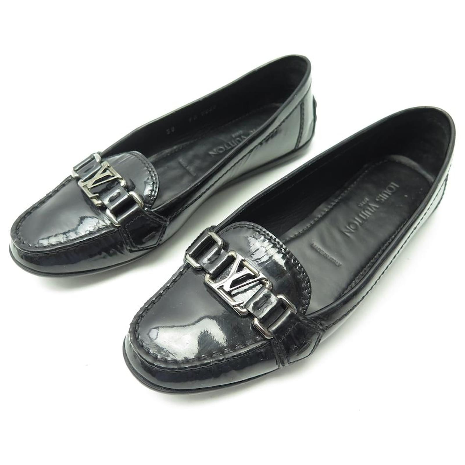 LOUIS VUITTON SCHUHE OXFORD MOKASIN 38 SCHWARZE LOAFERS SCHUHE AUS LACKLEDER ref.1332879 Joli Closet