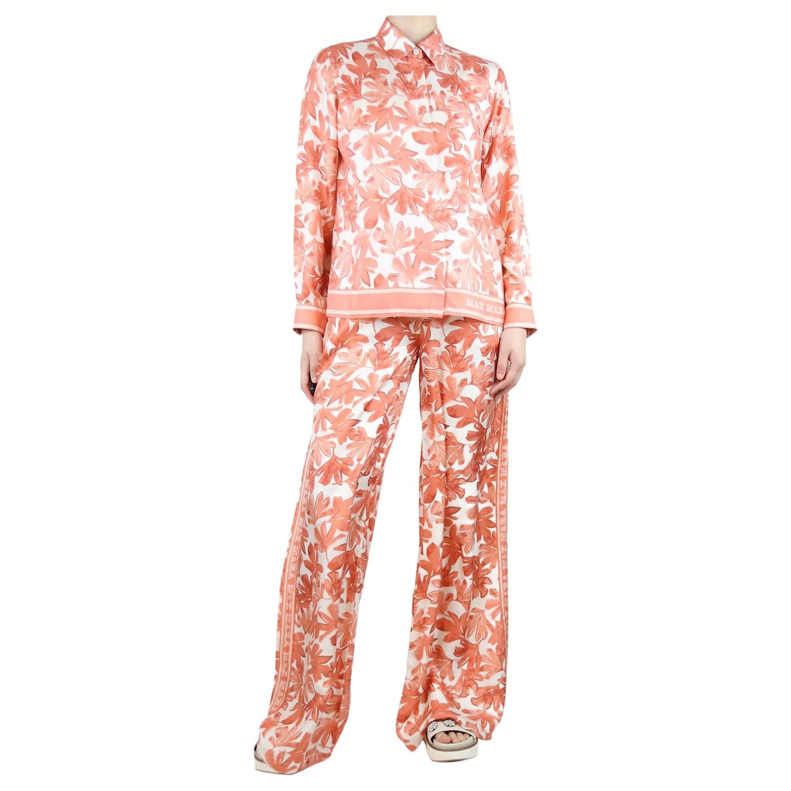 Max Mara Ensemble chemise et pantalon fleuris en soie rose