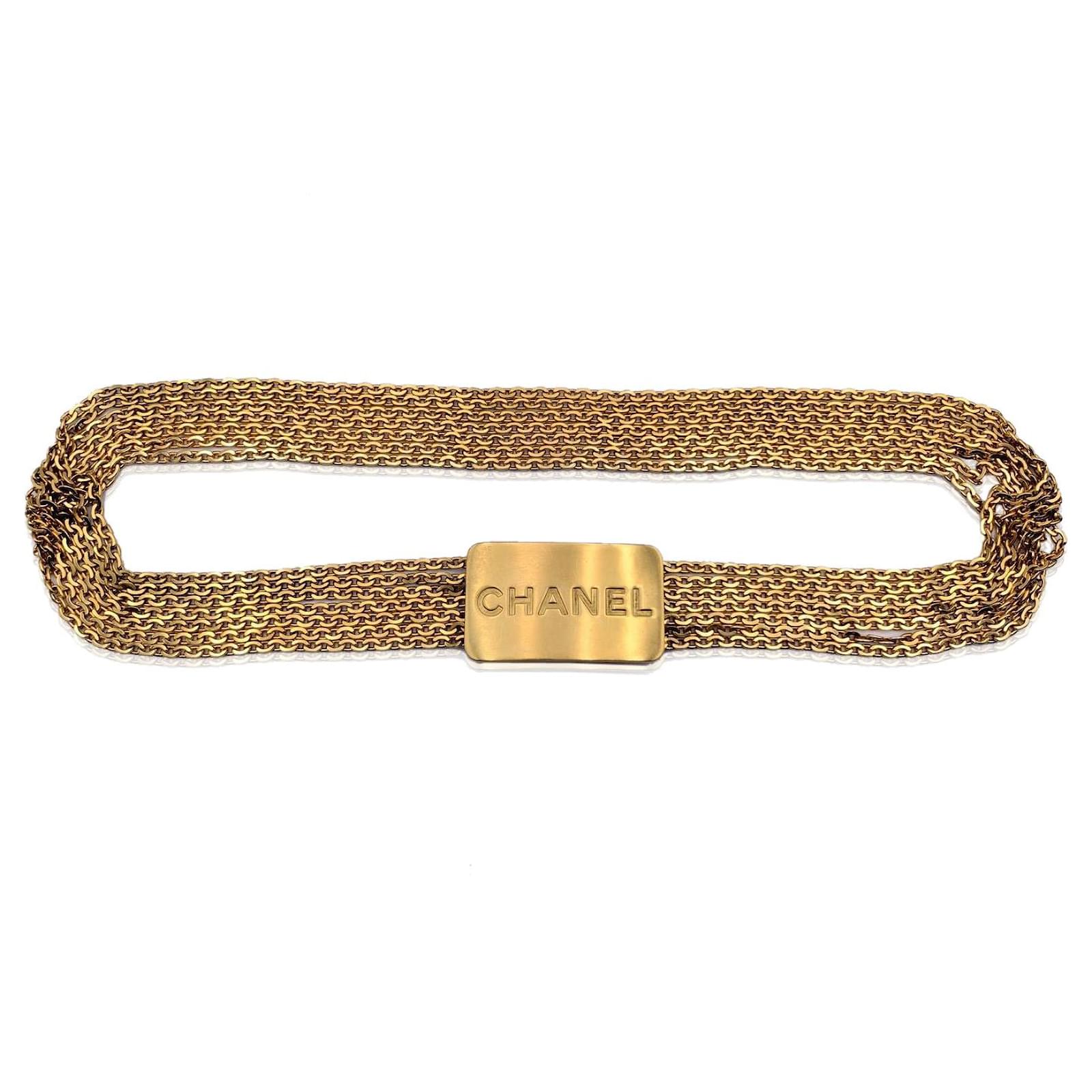 Chanel Vintage Gold Metal Multi Strand Chain Belt Logo Plate