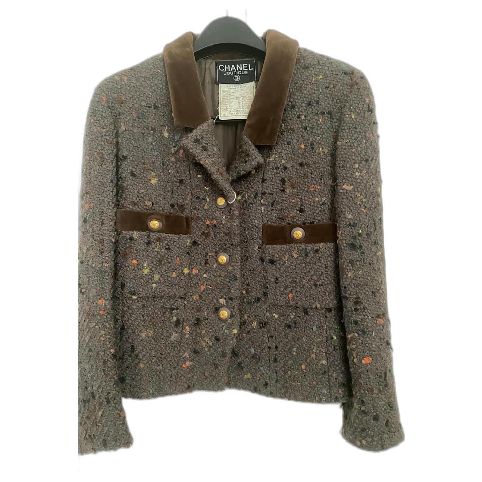 Chanel Giacca in tweed vintage 93 colorata mista Marrone Lana ref.1335619 Joli Closet