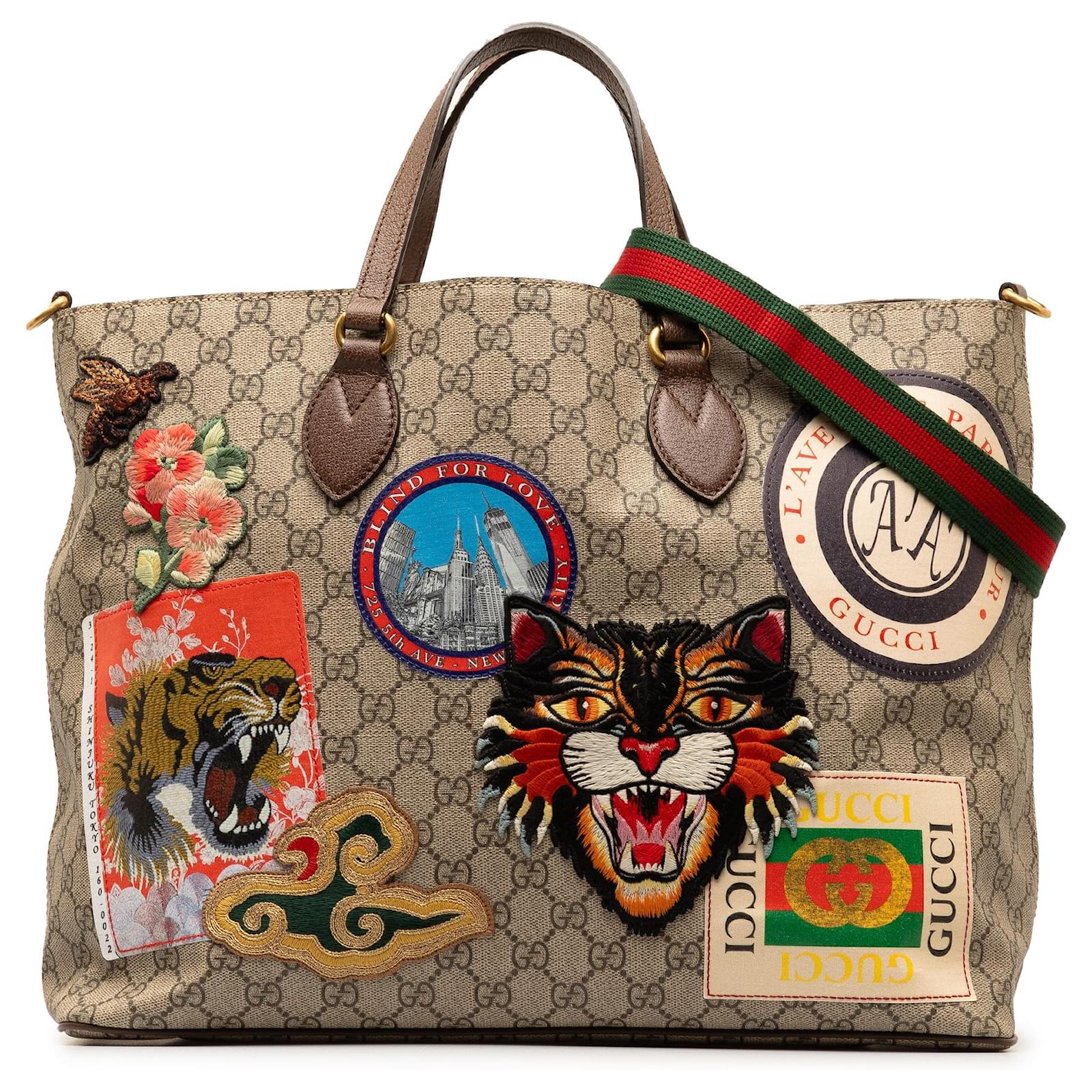 Sac cabas Courrier souple supreme GG marron moyen Gucci Veau facon poulain Tissu Beige ref.1336585 Joli Closet