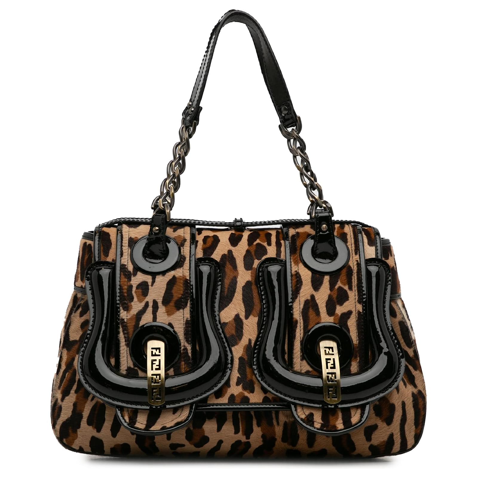 B Bag Bolso B de pelo de potro con estampado de leopardo marrón de