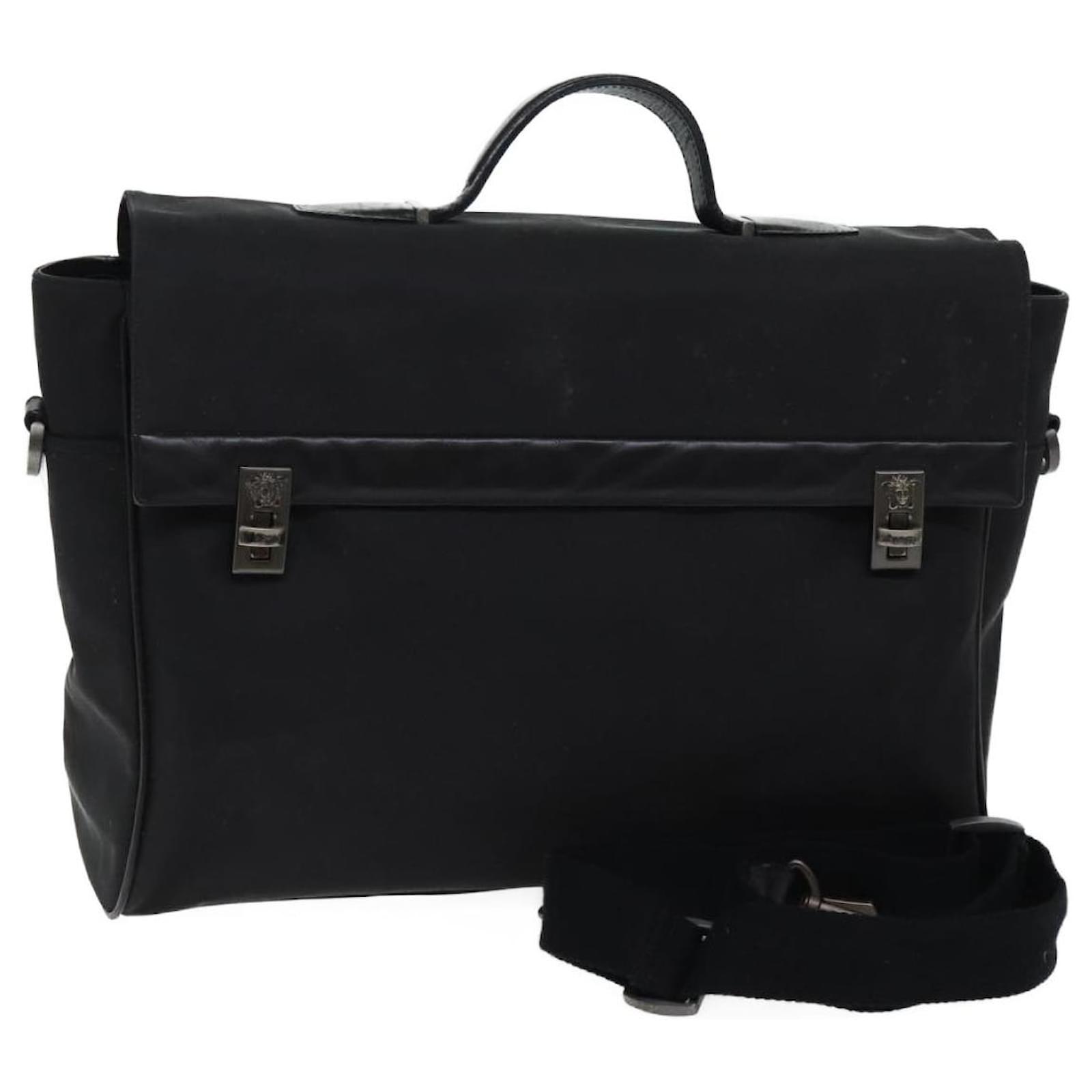 Gianni Versace Hand Bag Nylon 2way Black Auth bs13142