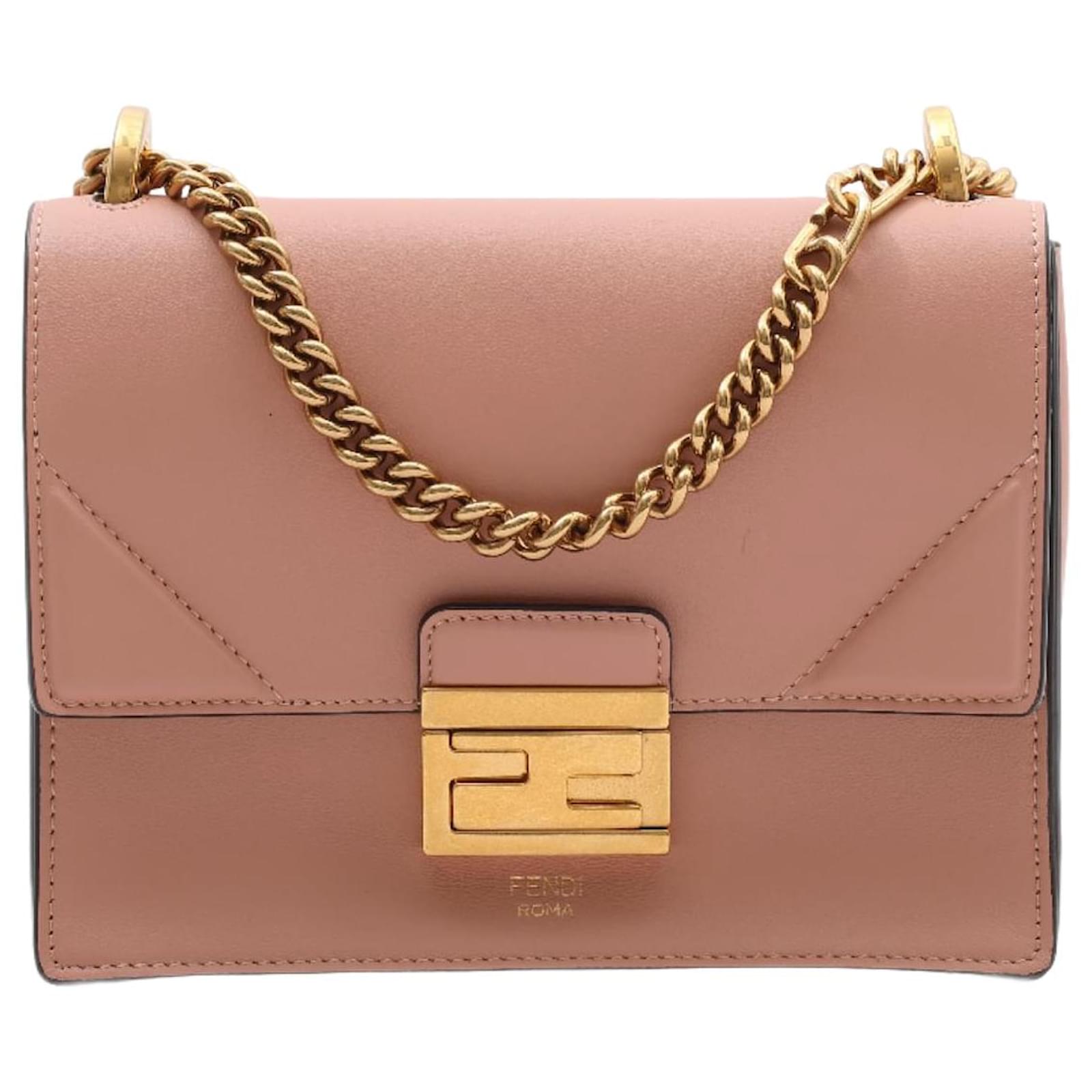 FENDI Vitello Grace Matte Small Kan U Shoulder Bag in Rosa Bourbon Beige Leather ref.1339403 Joli Closet