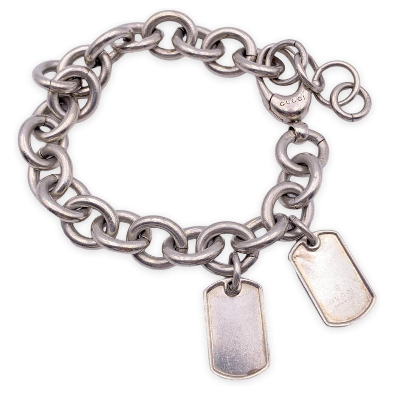Gucci sterling silver 925 Rolo Chain Bracelet with Two Dog Tags