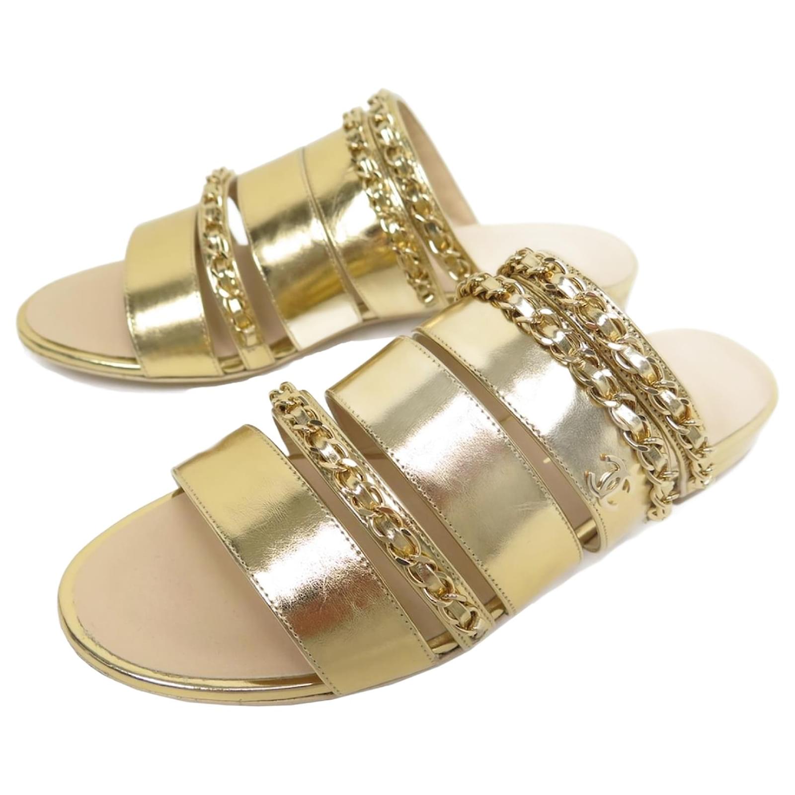 Sandals Chanel New Chanel G SHOES34923 Chain Mules 36 Gold Leather Sandals Shoes