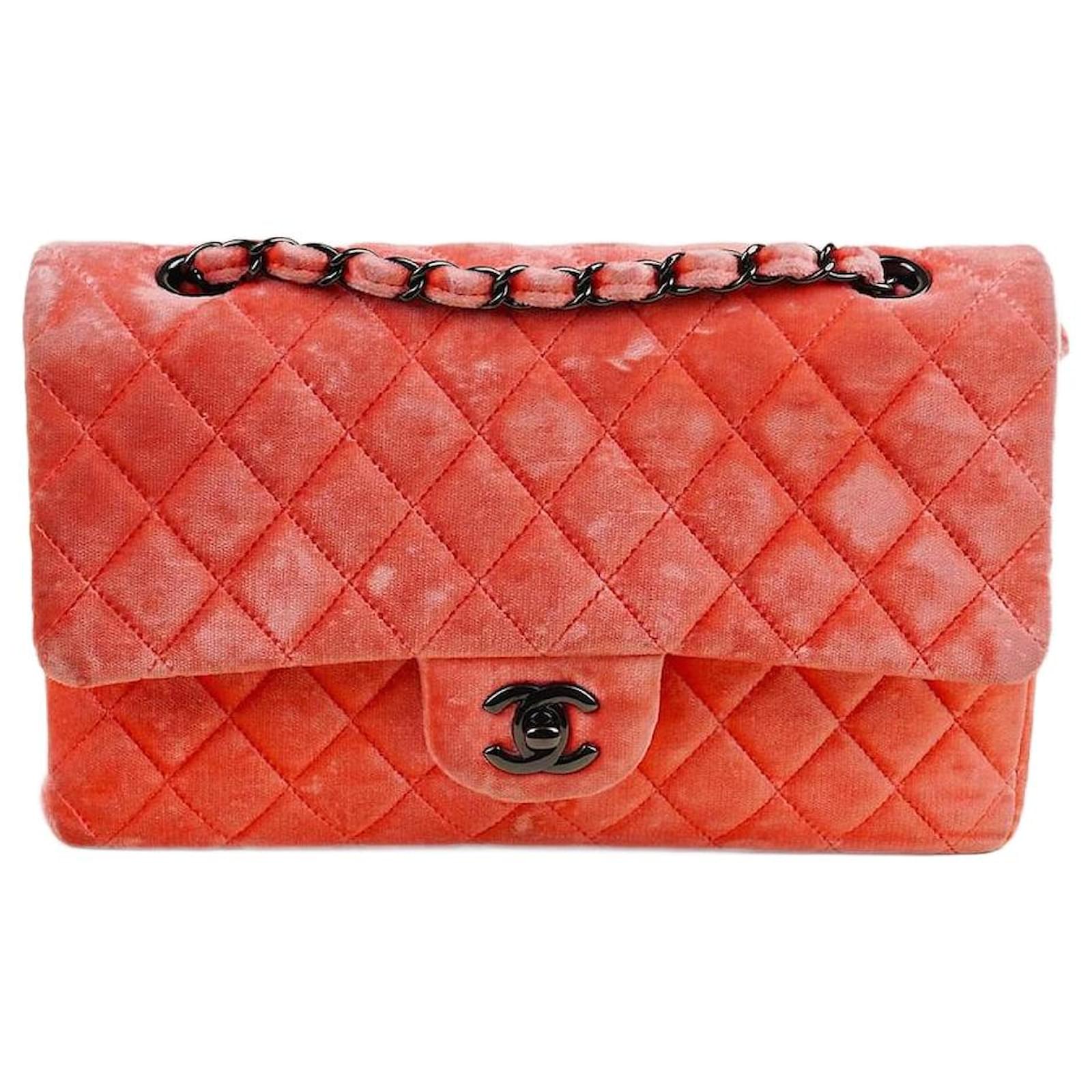 Chanel Classic Medium Double Flap Bag Orange Velvet
