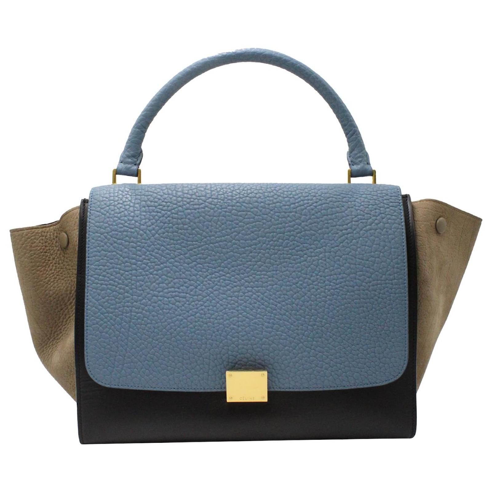 Céline Celine Grand Sac Trapèze à Poignée Supérieure en Cuir Bleu