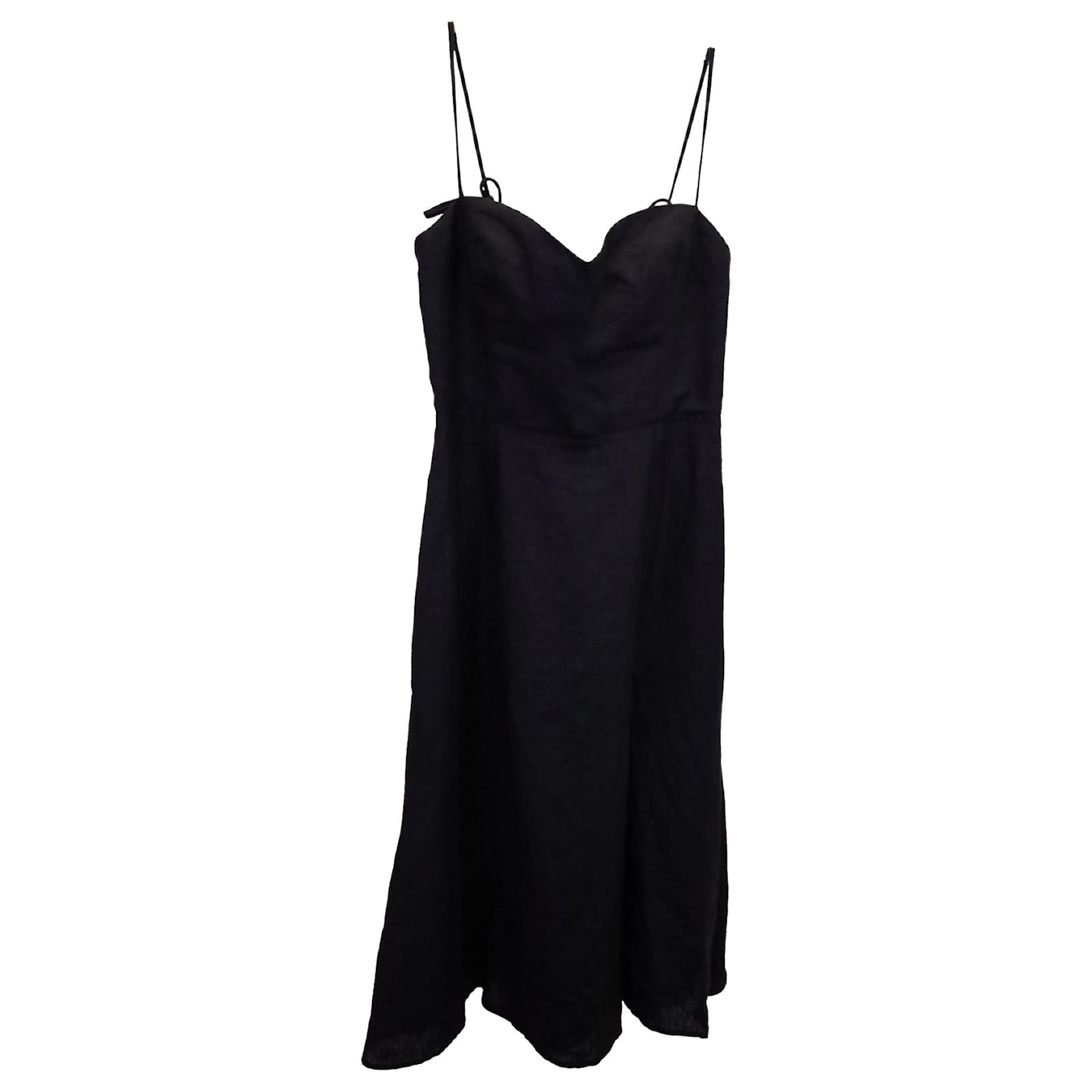 nebraska linen dress Reformation Tie-Strap Nebraska Dress in Black Linen