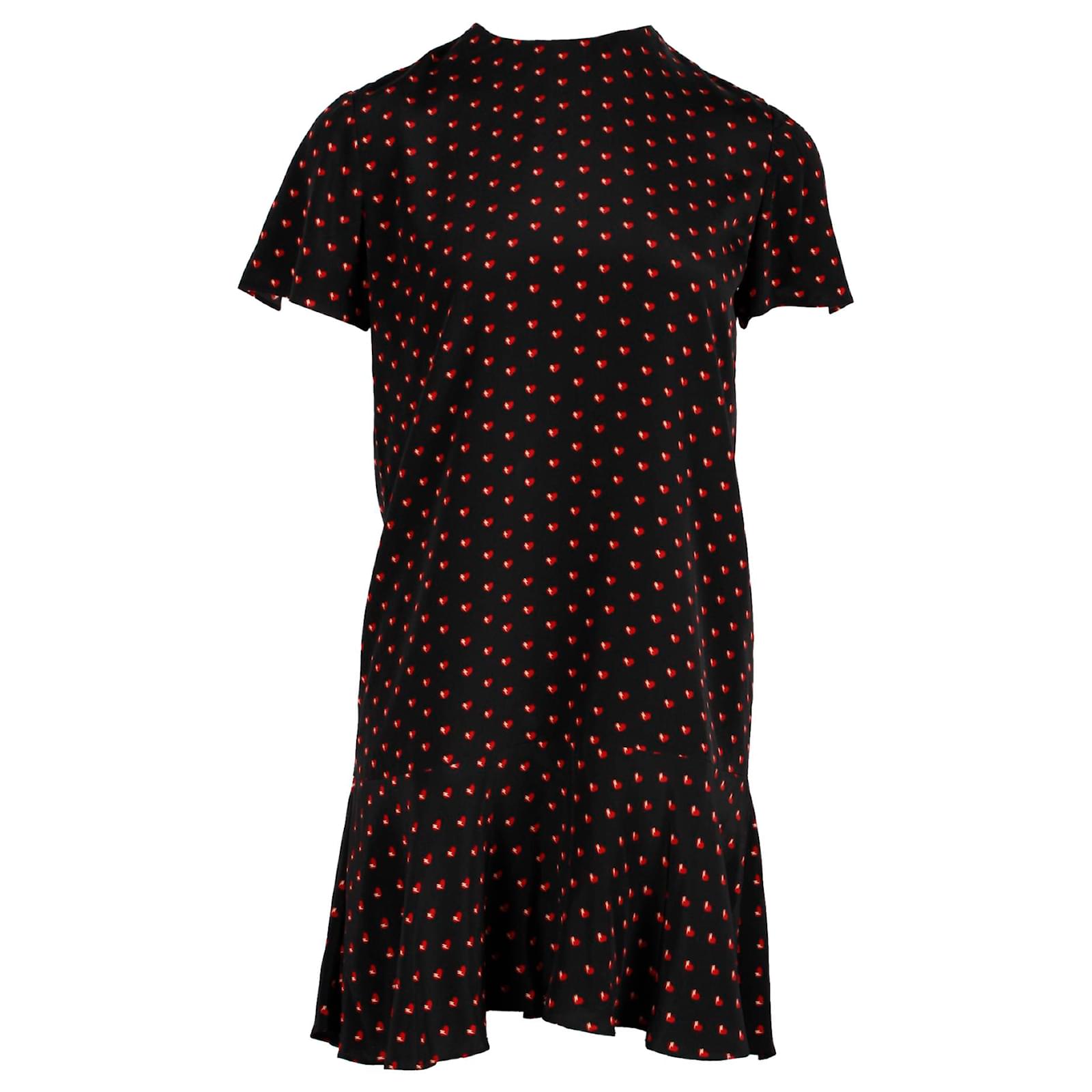 SAINT LAURENT★素敵！Black Silk Heart ette Short Dress Saint Laurent Heart-Print Mini Dress in Black Cotton Red ref