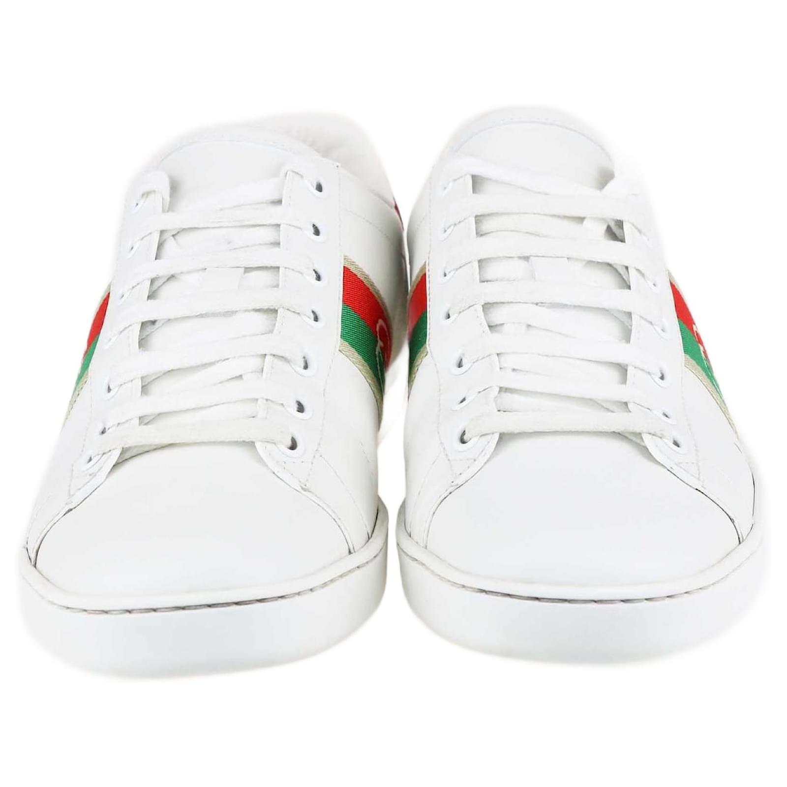 Scarpe da ginnastica Gucci Ace con ape ricamata bianca Rosso Pelle ref.1348763 Joli Closet