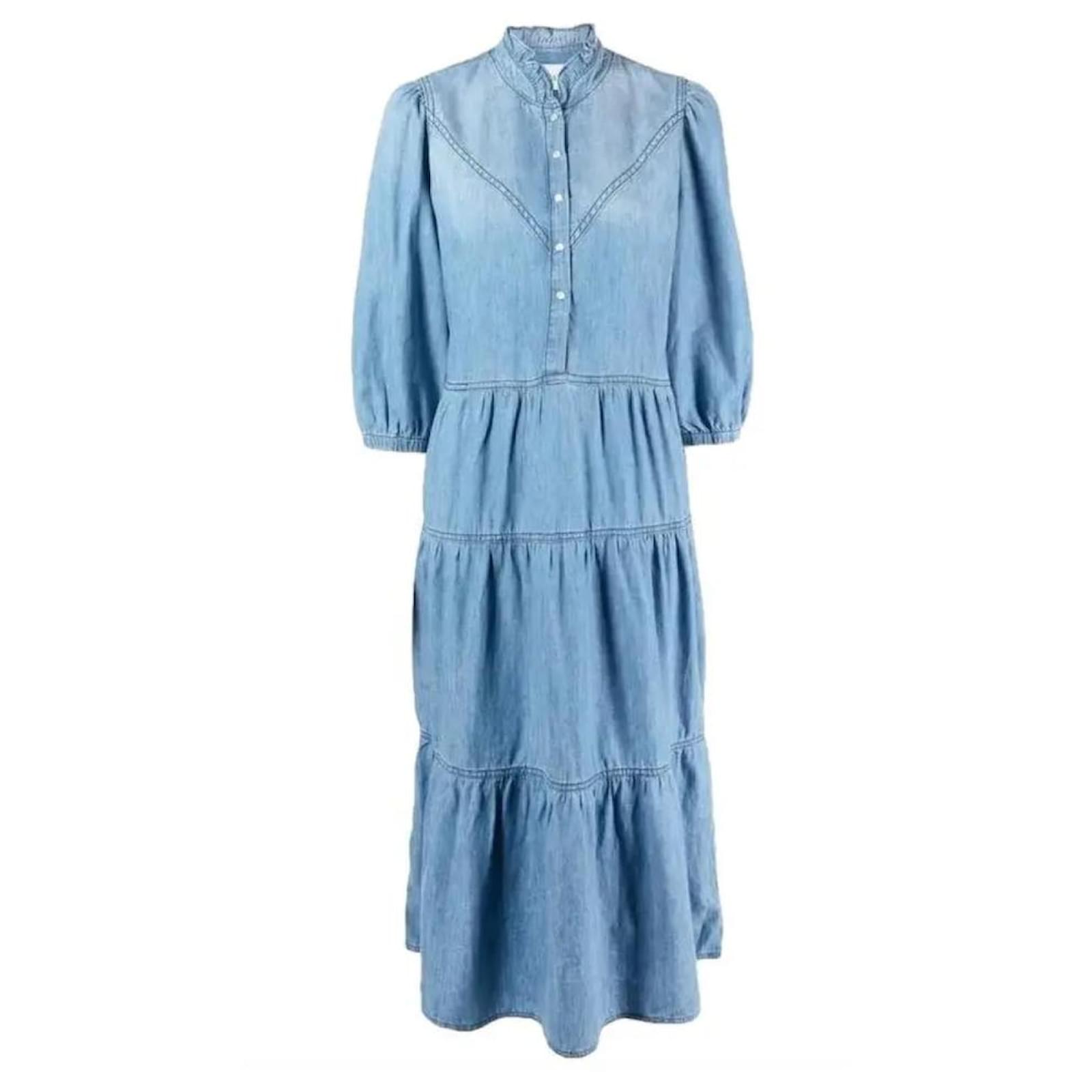 Ba&Sh BASH Long sky blue cotton denim dress Size 1 very good condition  Light blue ref.JC1350449 (Sold) - Joli Closet