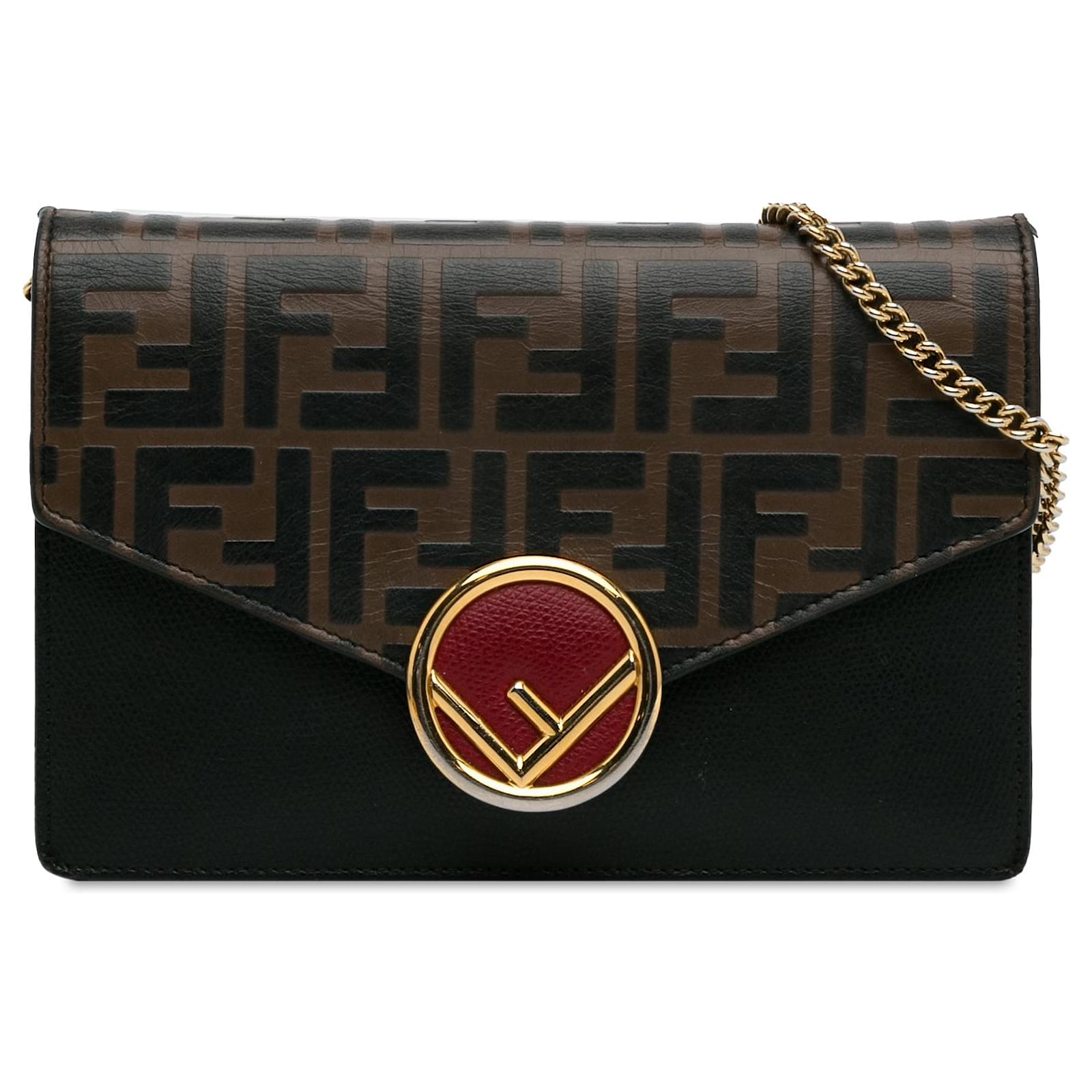 Brown Fendi Zucca Kan I F Embossed Wallet on Chain Crossbody Bag
