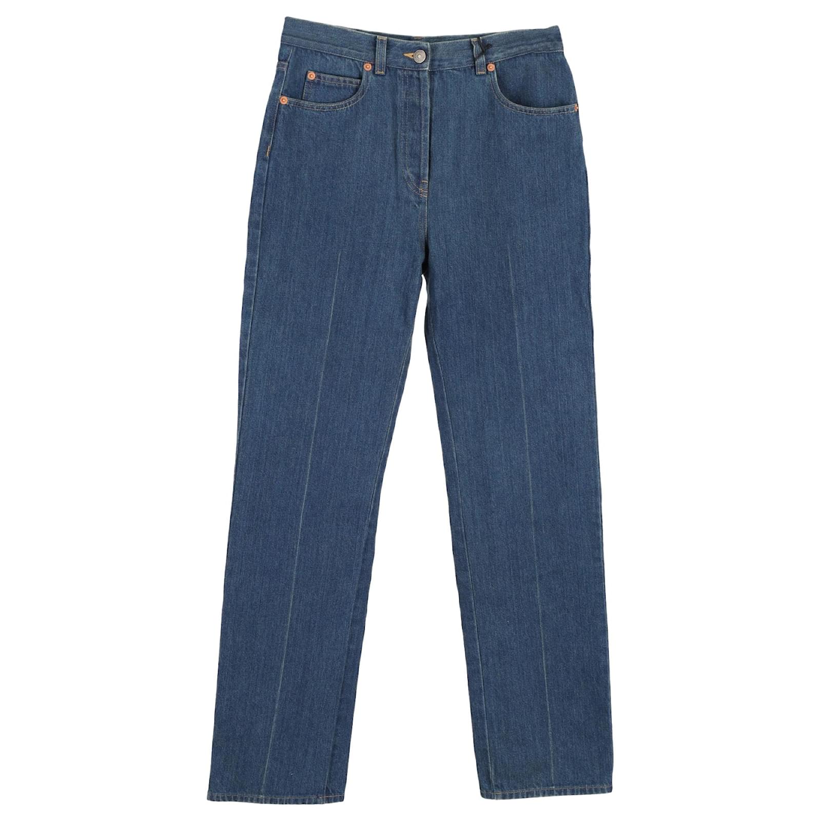 Gucci Horse Bit Detail Straight Leg Jeans in Blue Denim Cotton ref