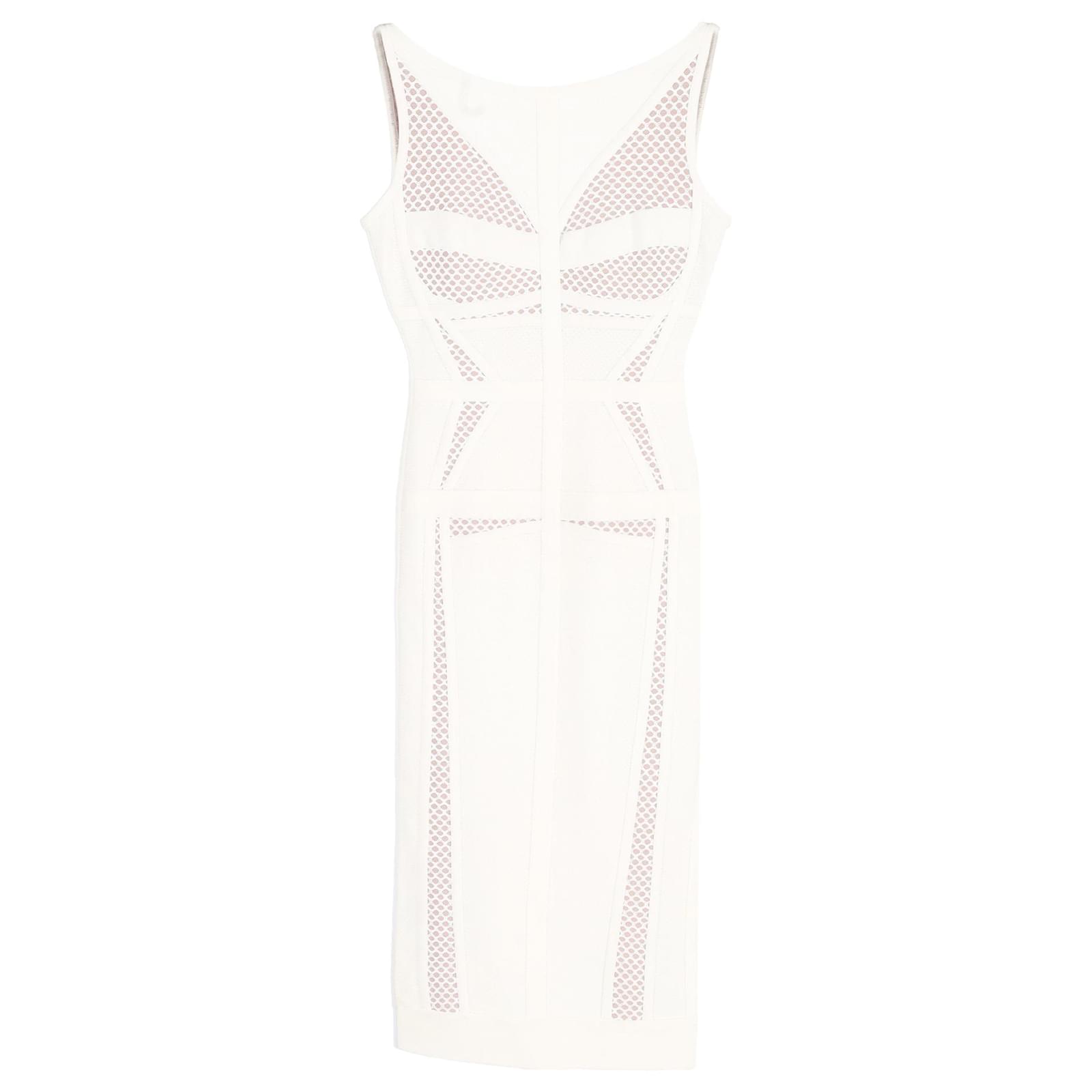 herve leger white mesh dress HERVE LEGER White Mesh Detail Ruched Bandage Bodycon Dress